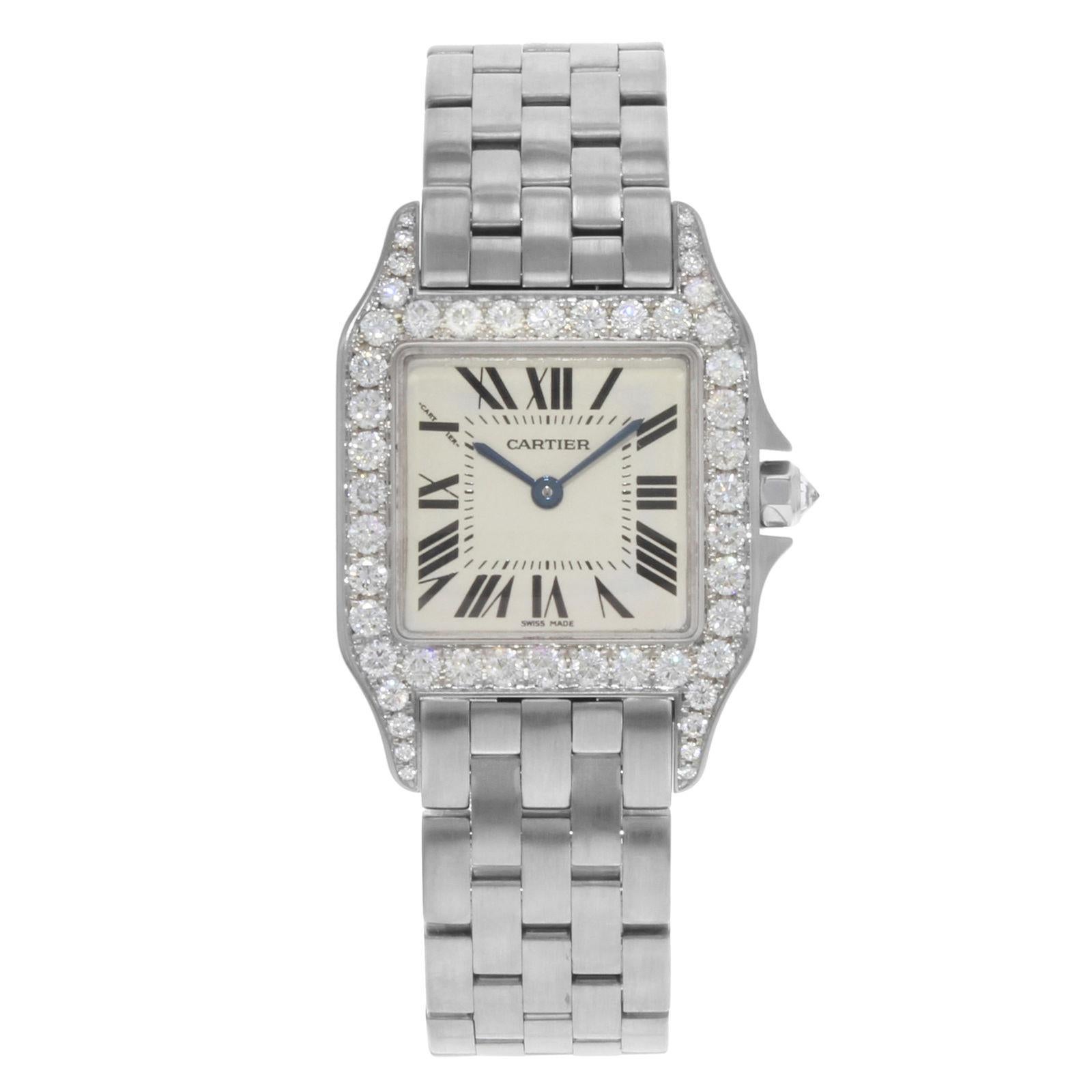 Cartier Santos Demoiselle 18K Gold Factory Diamonds Quartz Ladies Watch WF9004Y8