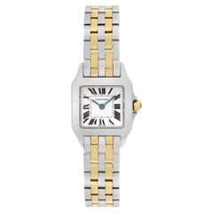 Cartier Santos Demoiselle Montre pour femme en or 18 carats avec cadran blanc et quartz et cadran en acier W25066Z6