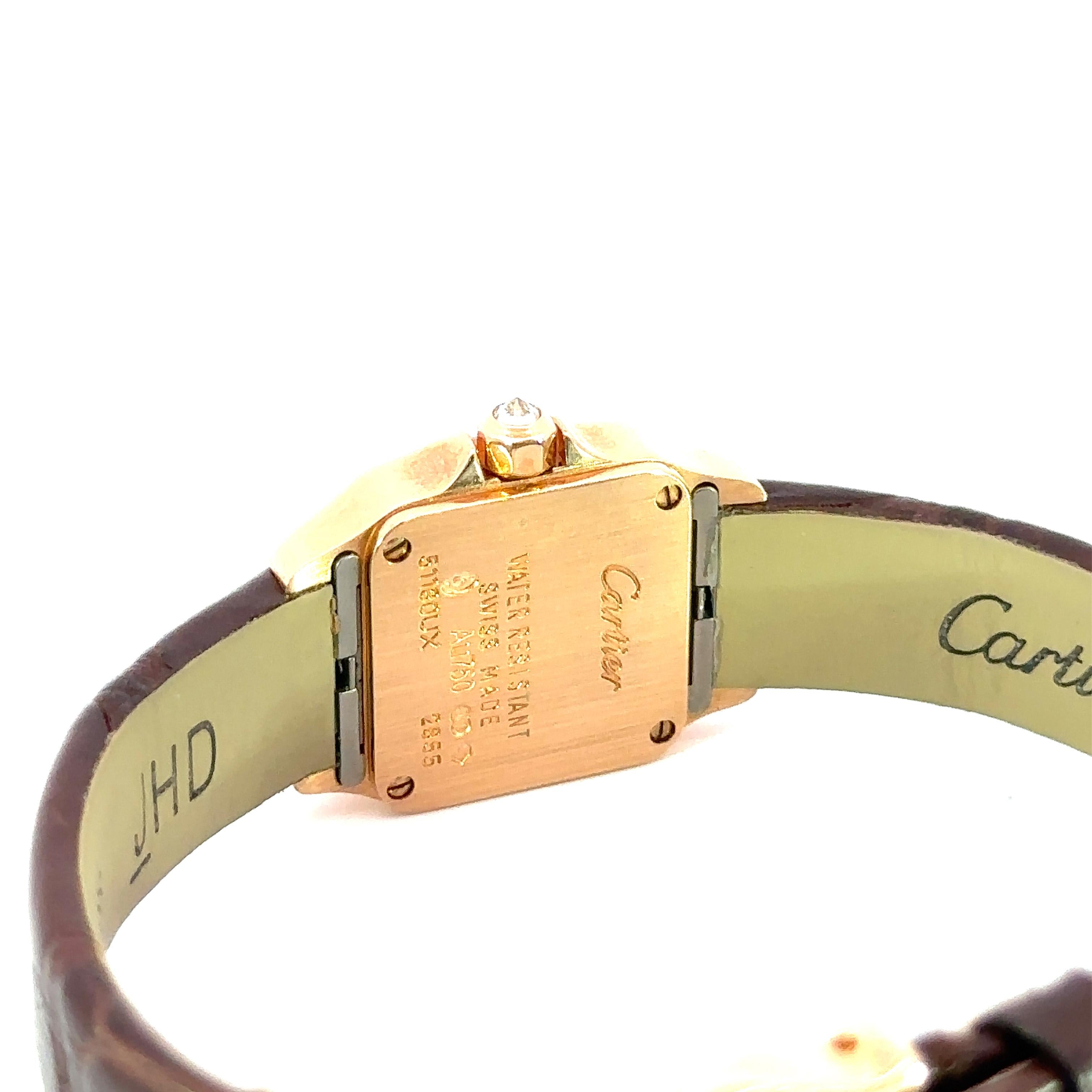 Round Cut Cartier Santos Demoiselle 18K Rose Gold Diamond Watch For Sale
