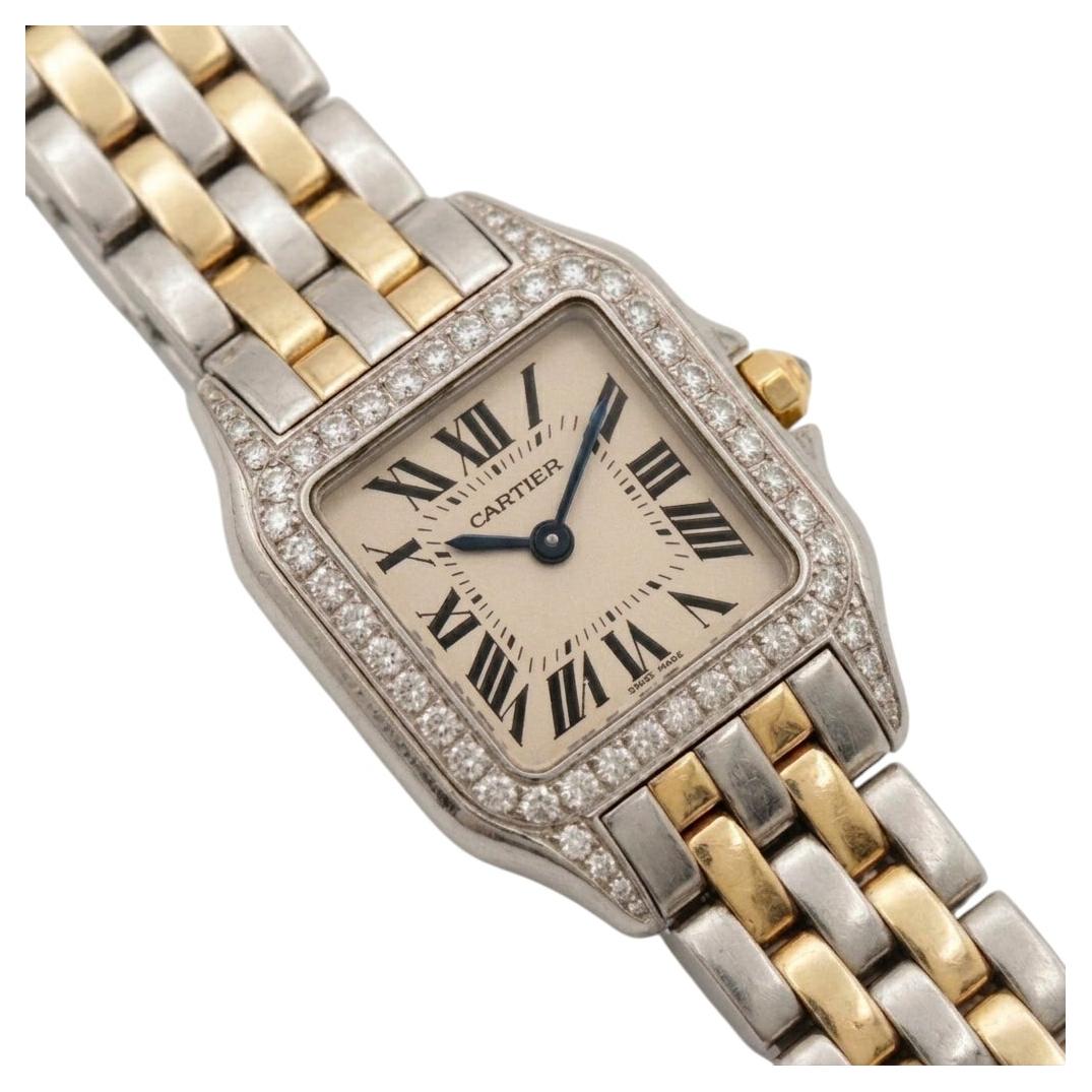 Reloj Cartier con bisel de diamantes, de oro de 18 quilates y acero