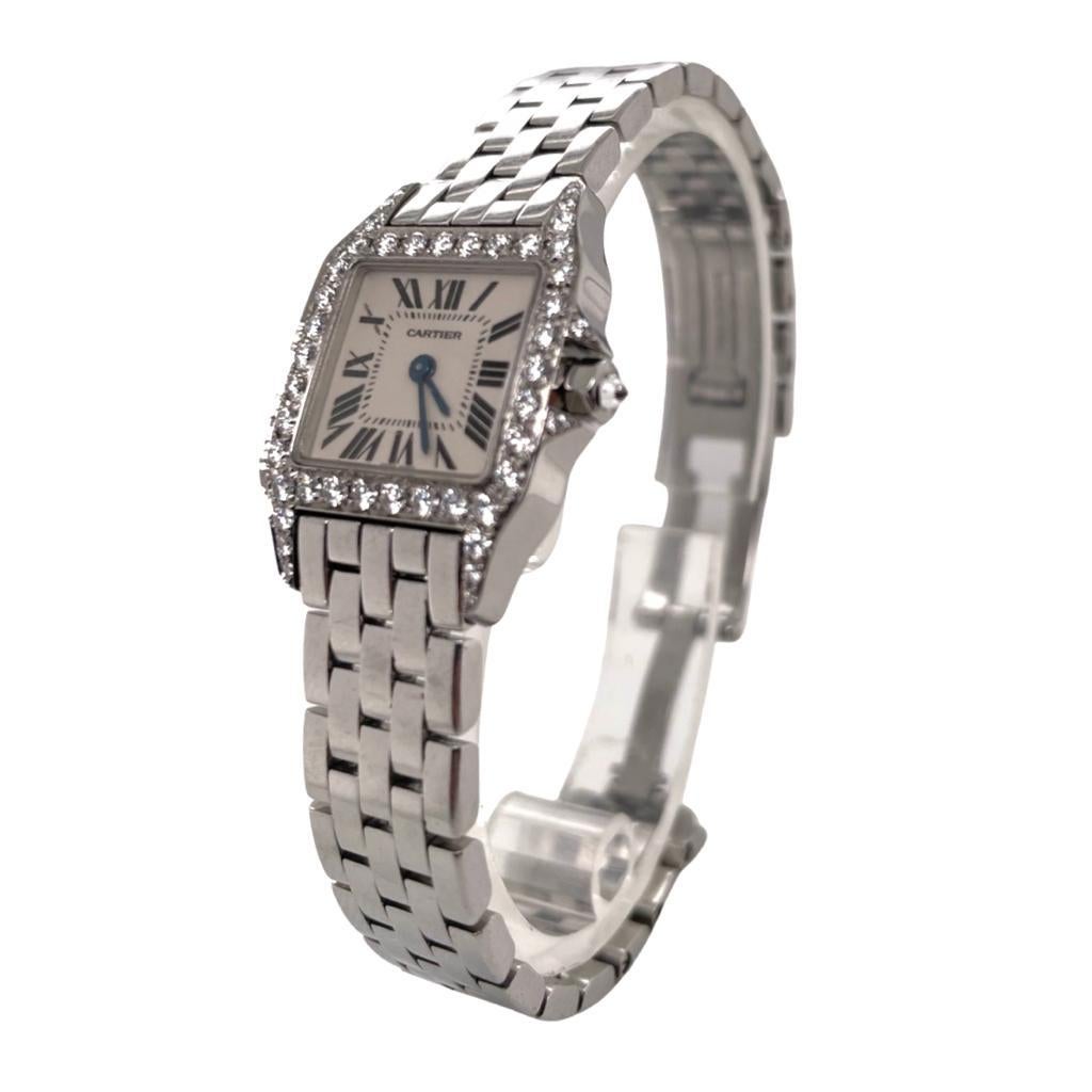 Round Cut Cartier Santos Demoiselle Ref. 2698 Stainless Steel Diamond Bezel Watch For Sale