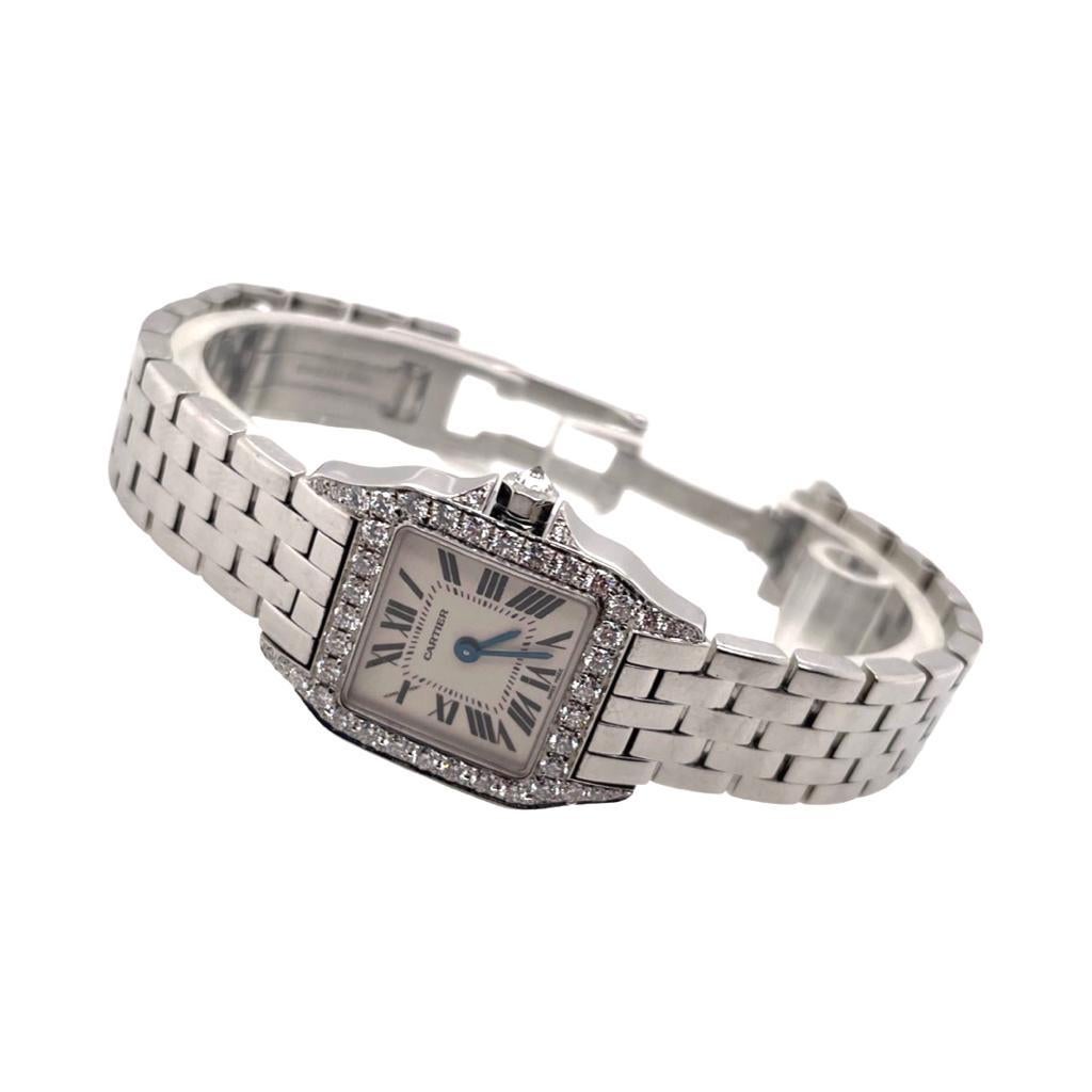 Cartier Santos Demoiselle Ref. 2698 Stainless Steel Diamond Bezel Watch In Good Condition For Sale In Miami, FL