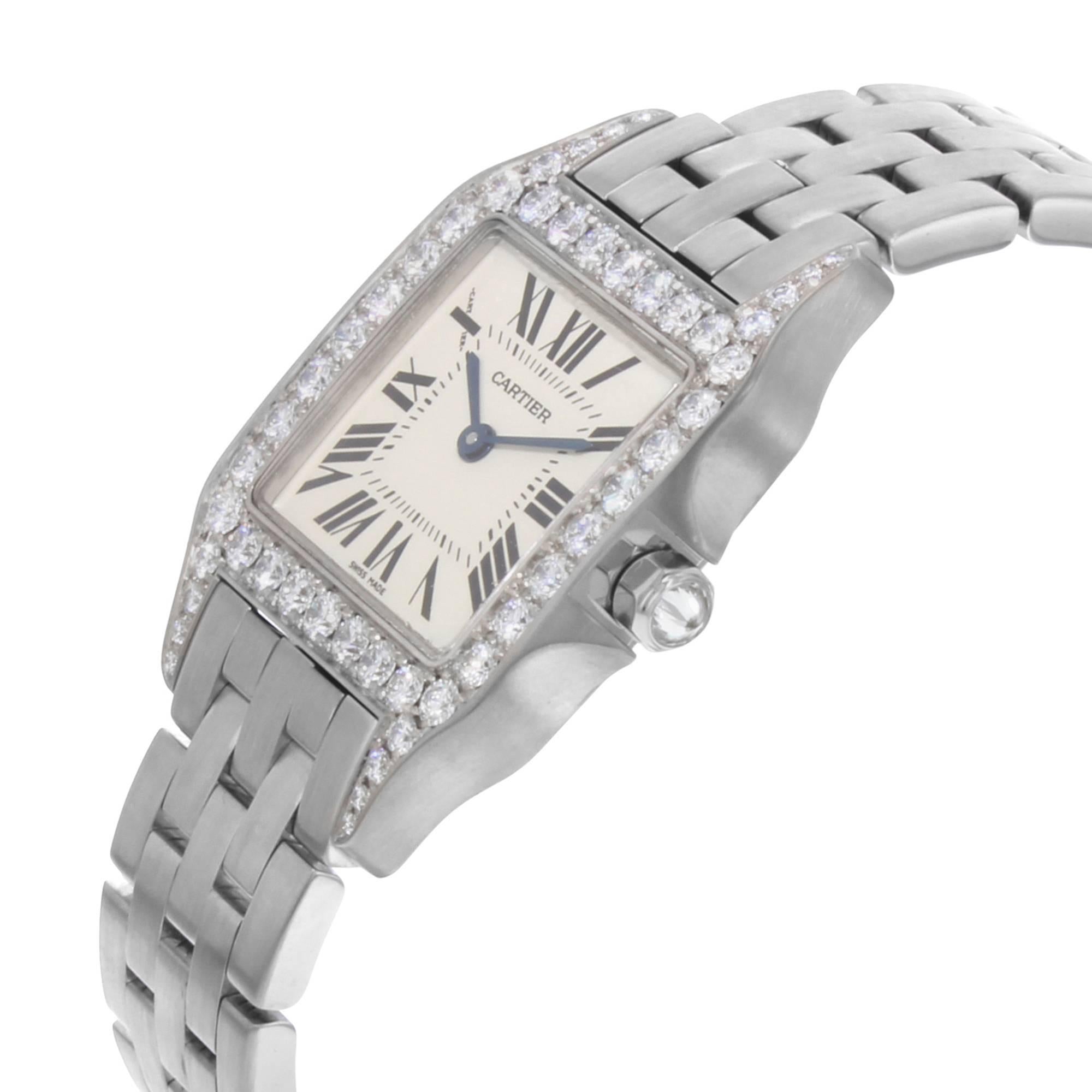 Modern Cartier Santos Demoiselle WF9004Y8 18K White Gold & Diamonds Quartz Ladies Watch