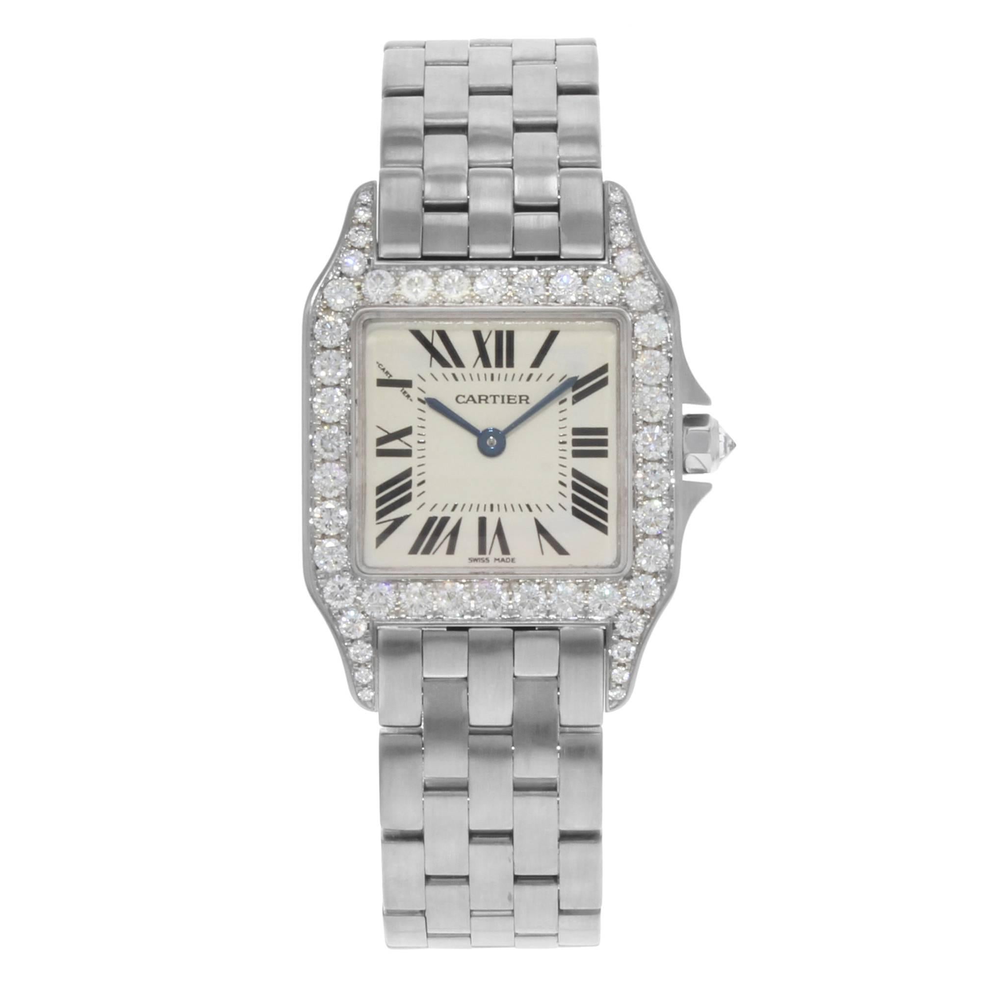 Cartier Santos Demoiselle WF9004Y8 18K White Gold & Diamonds Quartz Ladies Watch