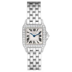 Cartier Santos Demoiselle White Gold Diamond Ladies Watch WF9003Y8 Box Papers