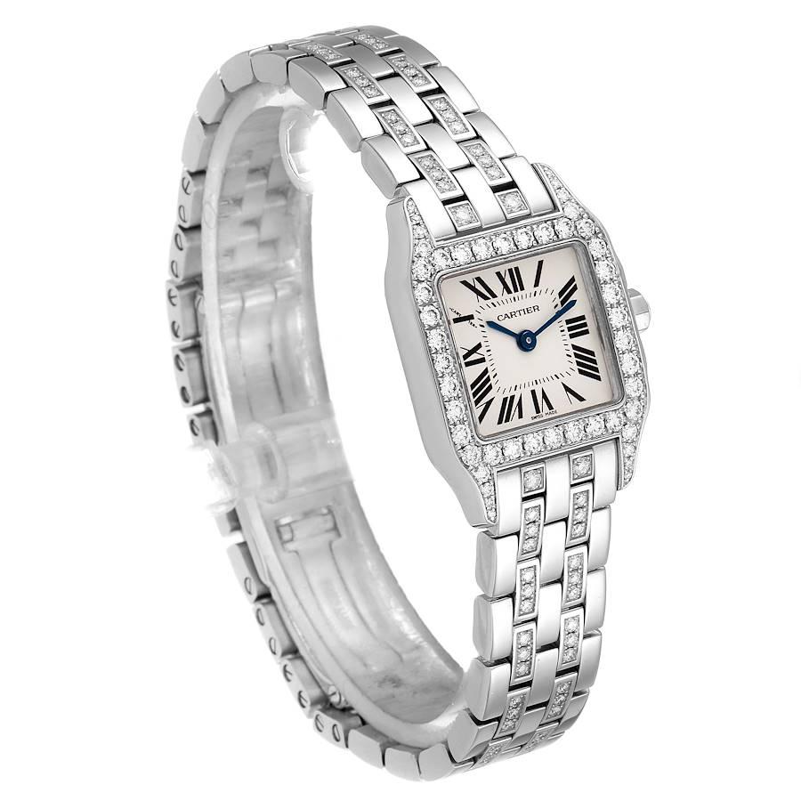 Cartier Santos Demoiselle White Gold Diamond Ladies Watch WF9003YC In Excellent Condition For Sale In Atlanta, GA