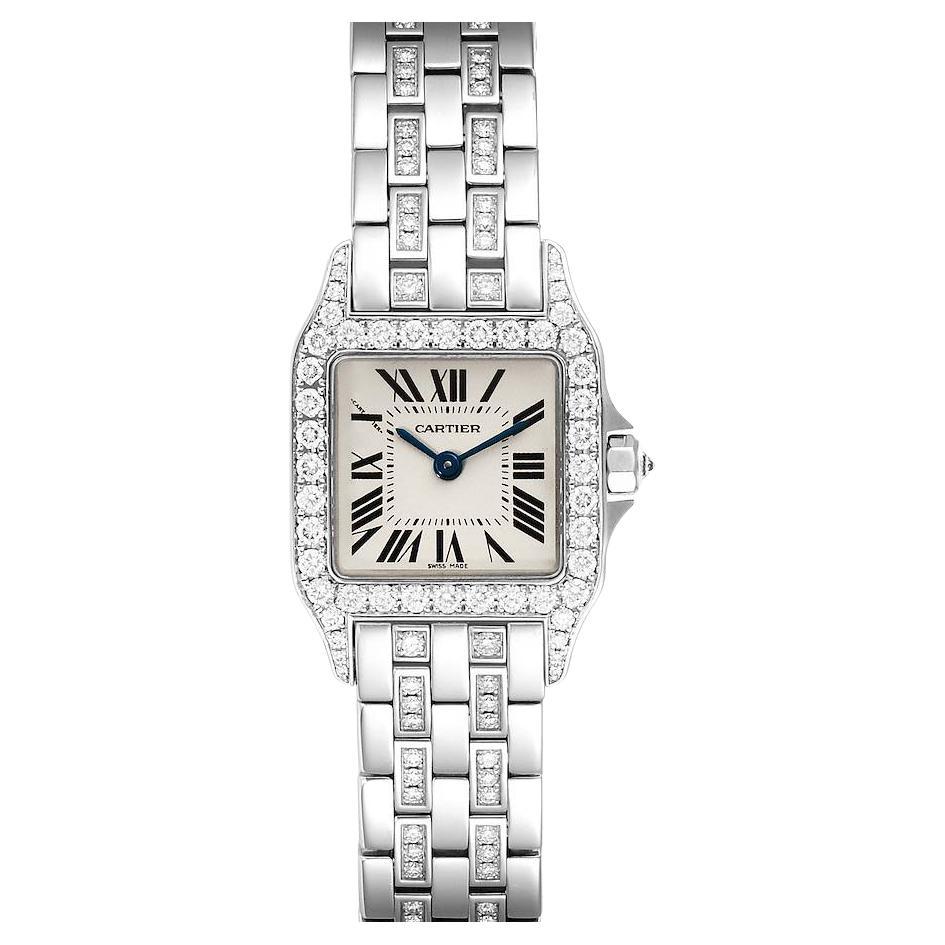 Cartier Santos Demoiselle White Gold Diamond Ladies Watch WF9003YC For Sale