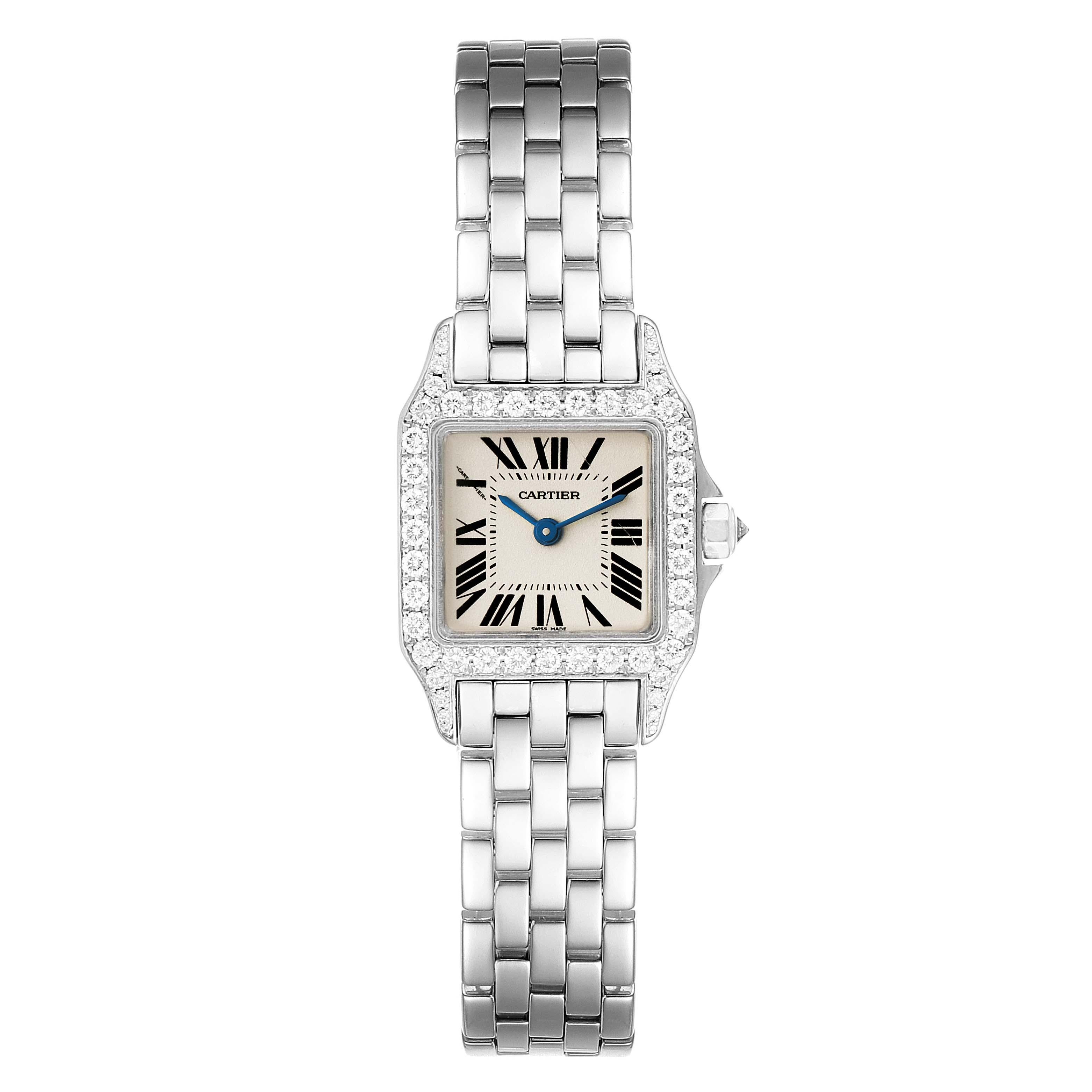 Cartier Santos Demoiselle White Gold Diamond Ladies Watch WF9005Y8 In Excellent Condition For Sale In Atlanta, GA