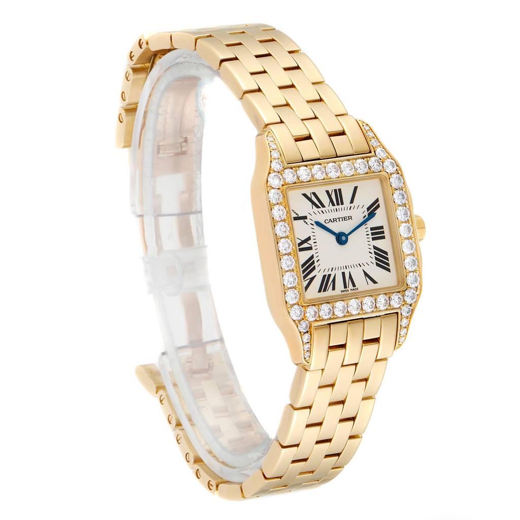 Cartier Santos Demoiselle Yellow Gold Diamond Midsize Ladies Watch WF9002Y7 In Excellent Condition In Atlanta, GA