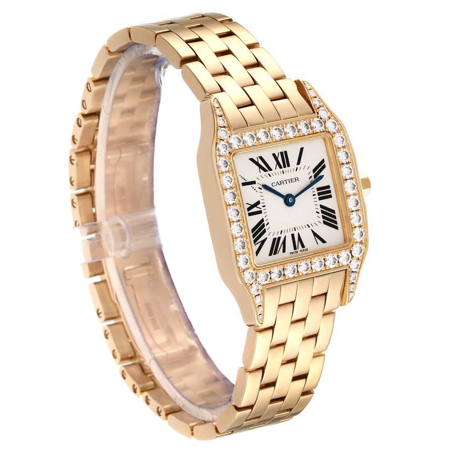 Cartier Santos Demoiselle Yellow Gold Diamond Midsize Ladies Watch WF9002Y7 In Excellent Condition In Atlanta, GA