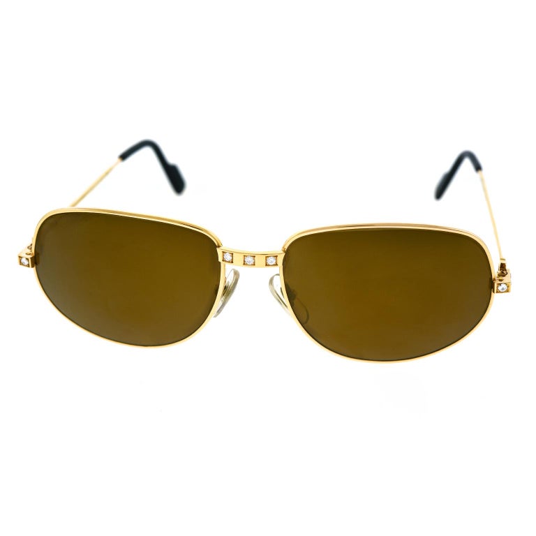 Cartier "Santos" Diamond Set 18k Gold Sunglasses at 1stDibs cartier