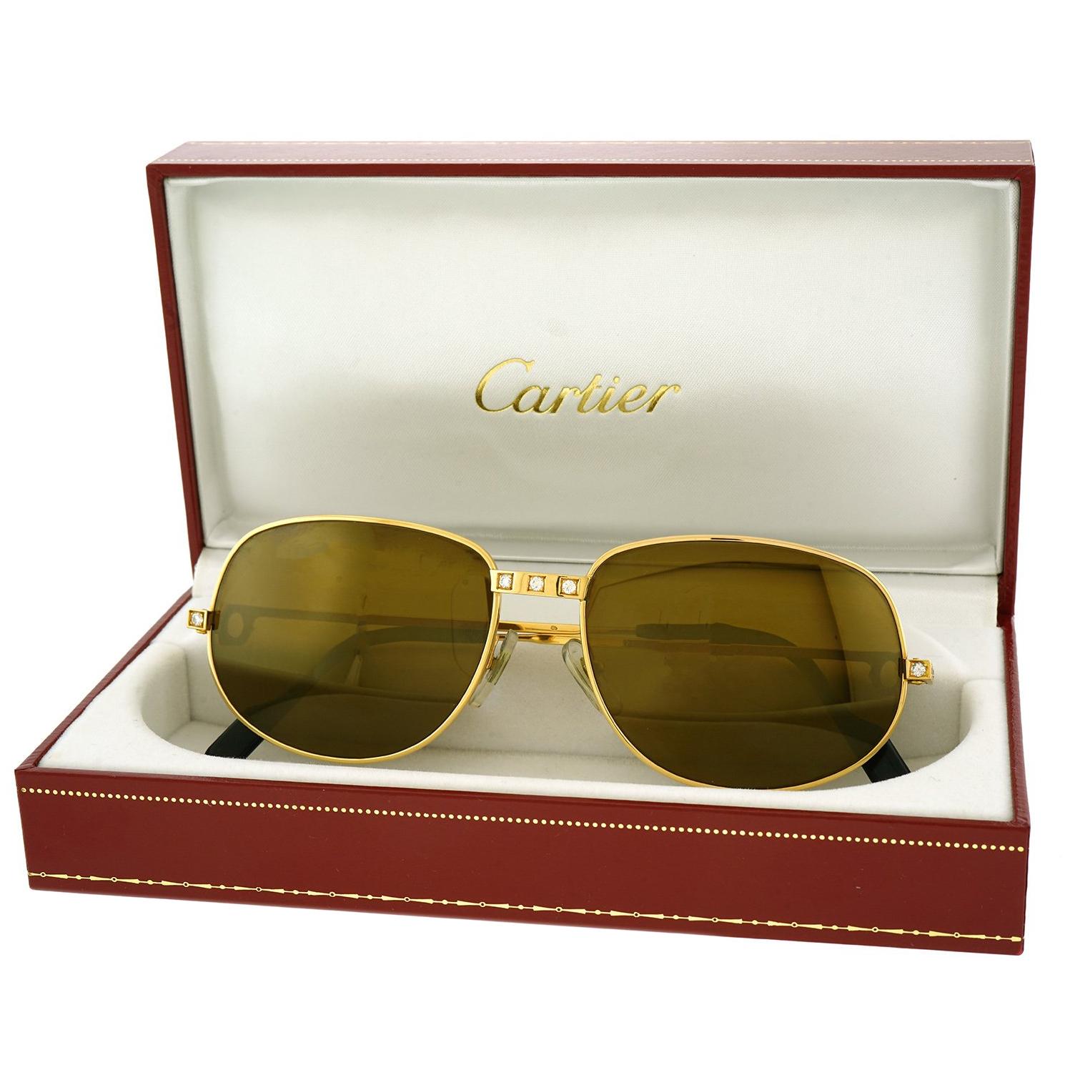 Cartier "Santos" Diamond Set 18k Gold Sunglasses