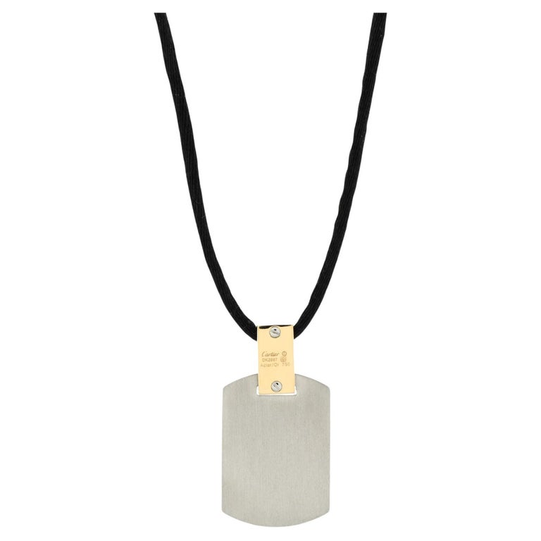 Cartier Santos Dog Tag Pendant Necklace Stainless Steel and 18K Yellow