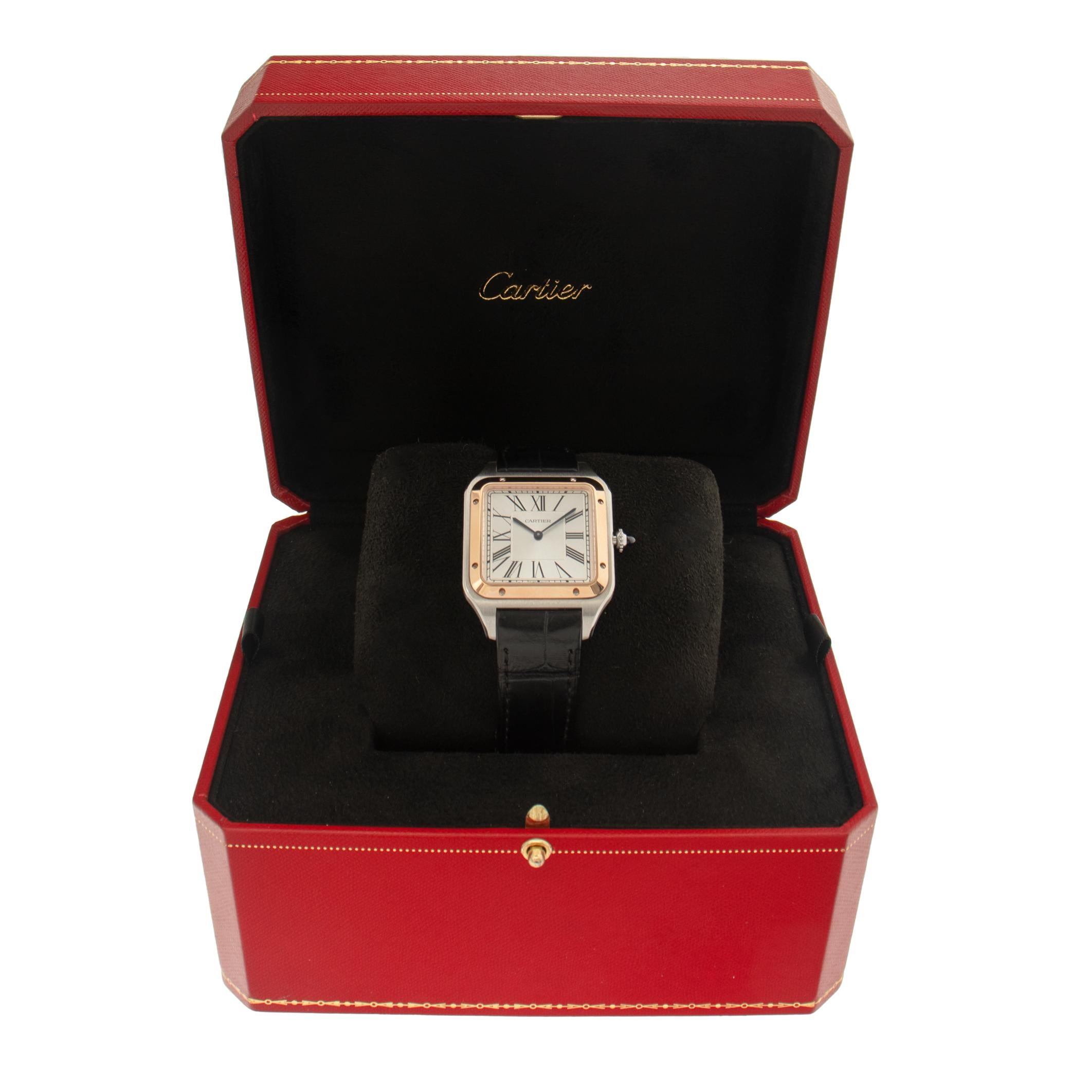 Cartier Santos Dumont 18k gold & stainless steel Manual Wristwatch Ref w2sa0017 For Sale 3