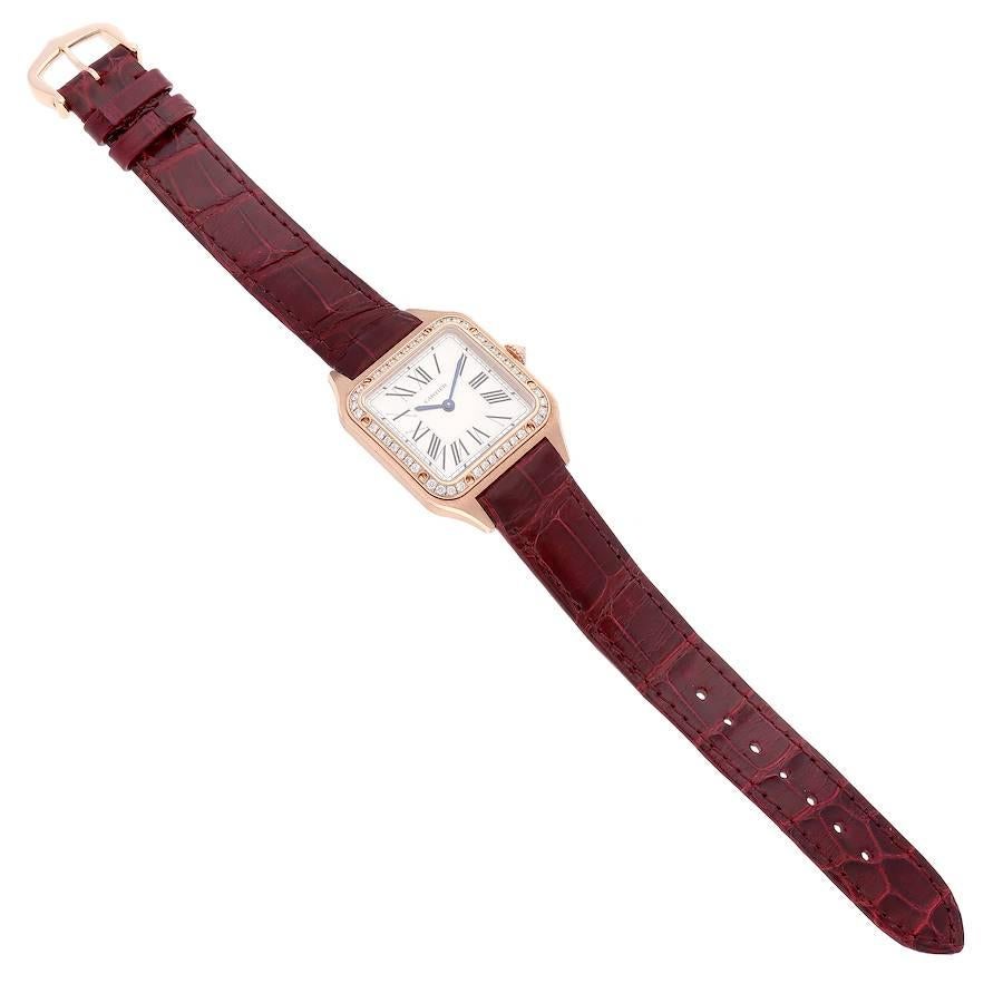 Cartier Santos Dumont 18k Rose Diamond Bezel Ladies Watch WJSA0017 Card For Sale 1
