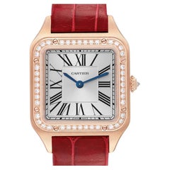 Cartier Santos Dumont 18k Rose Diamond Bezel Ladies Watch WJSA0017 Card