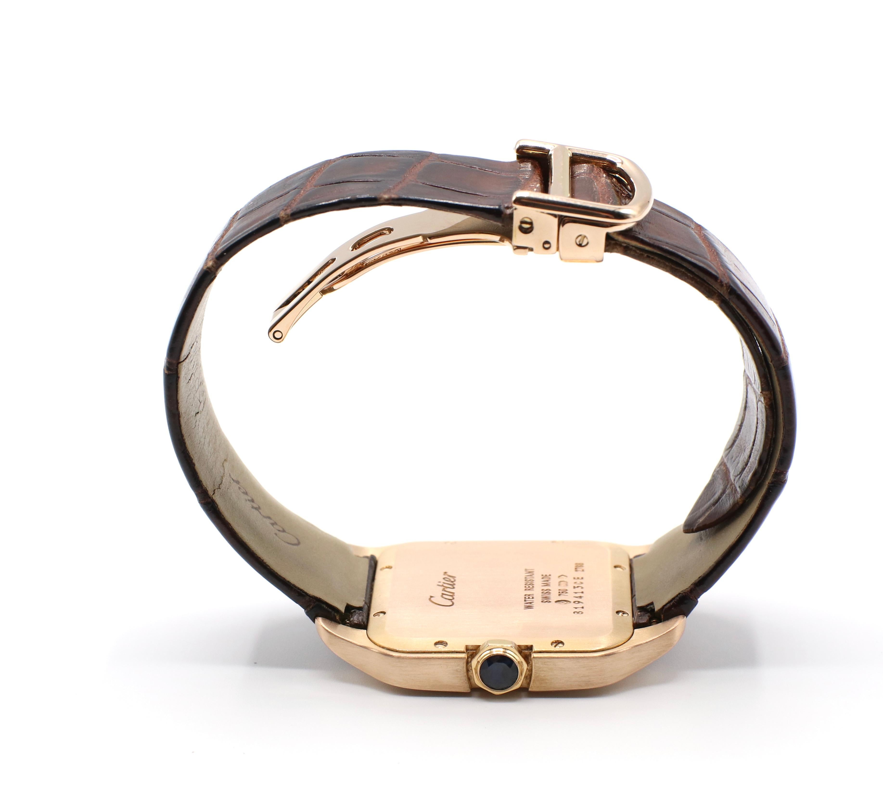 Cartier Santos-Dumont 18 Karat Roségold 2788 Lederriemen-Schachtel und Papiere mit Lederriemen 3