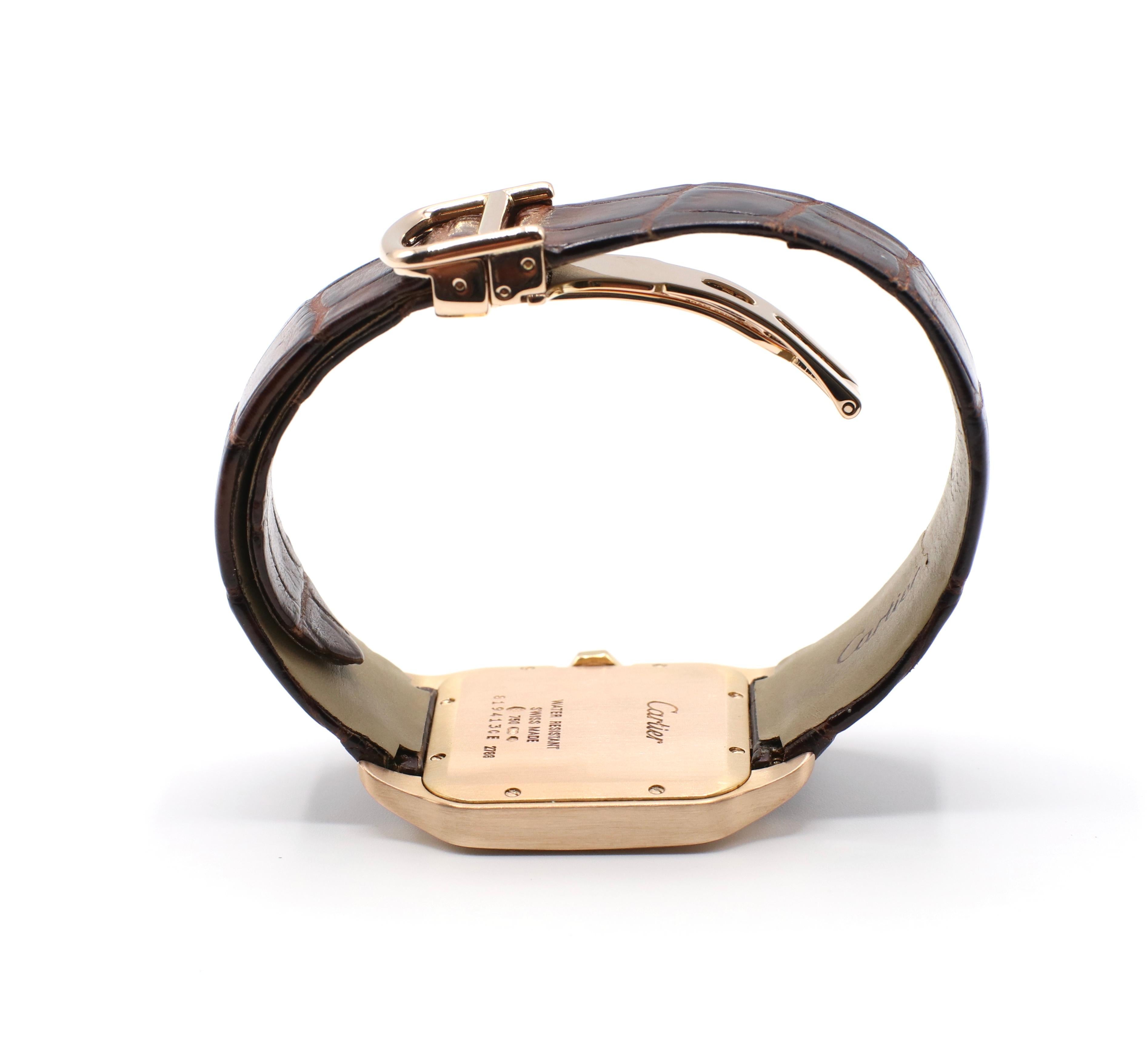 Cartier Santos-Dumont 18 Karat Roségold 2788 Lederriemen-Schachtel und Papiere mit Lederriemen 4
