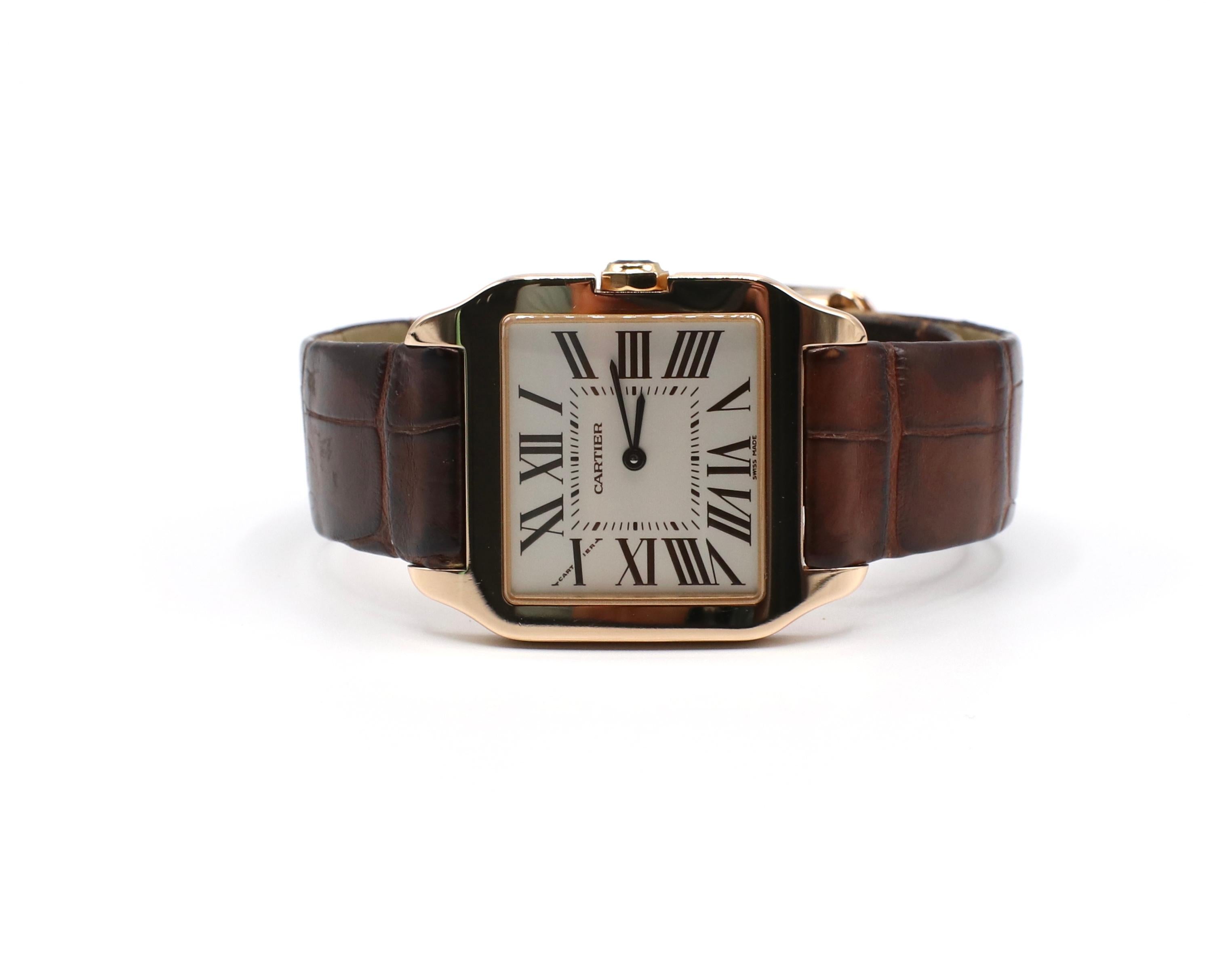 Cartier Santos-Dumont 18 Karat Roségold 2788 Lederriemen-Schachtel und Papiere mit Lederriemen 5