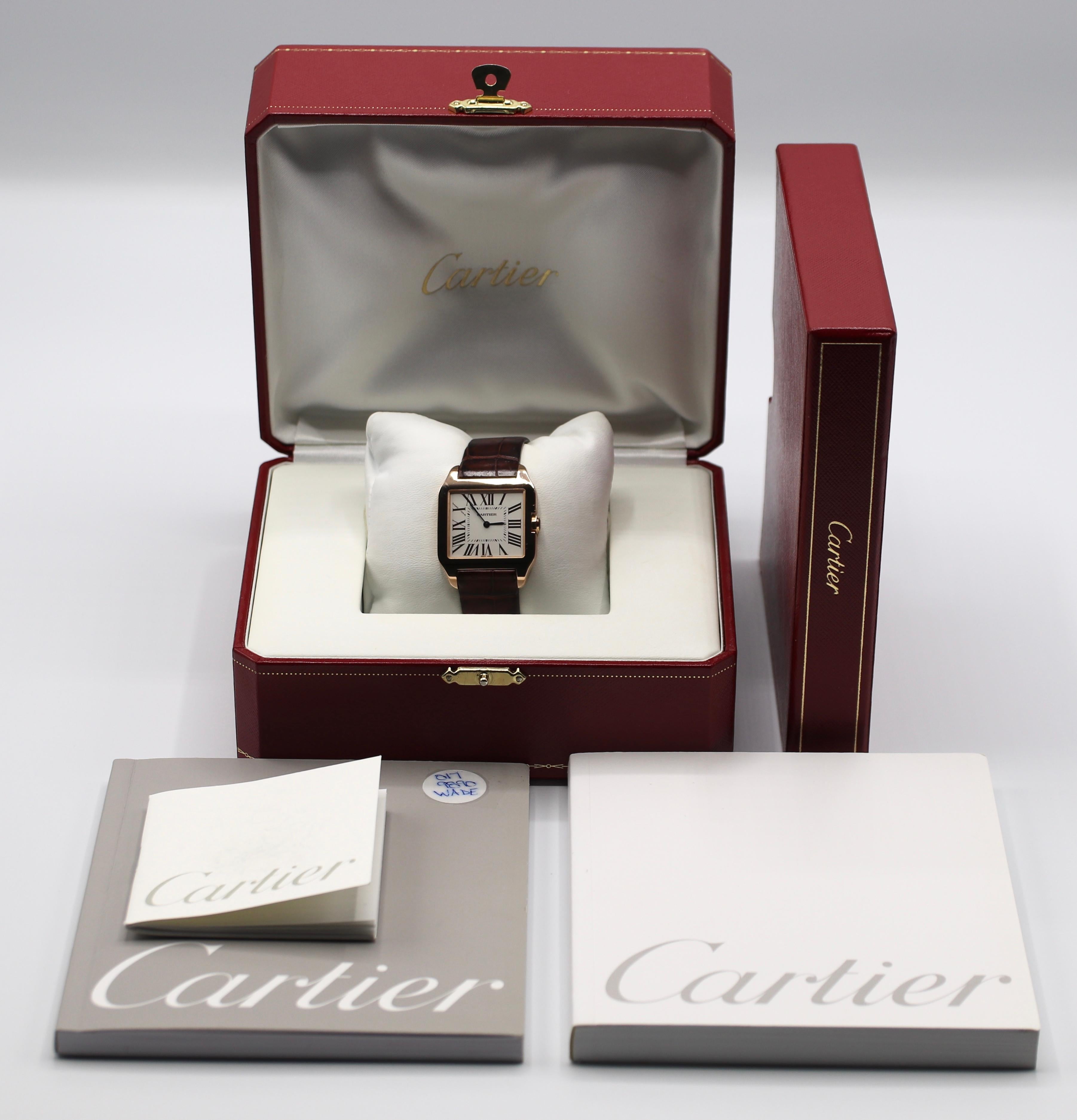Cartier Santos-Dumont 18 Karat Roségold 2788 Lederriemen-Schachtel und Papiere mit Lederriemen 6