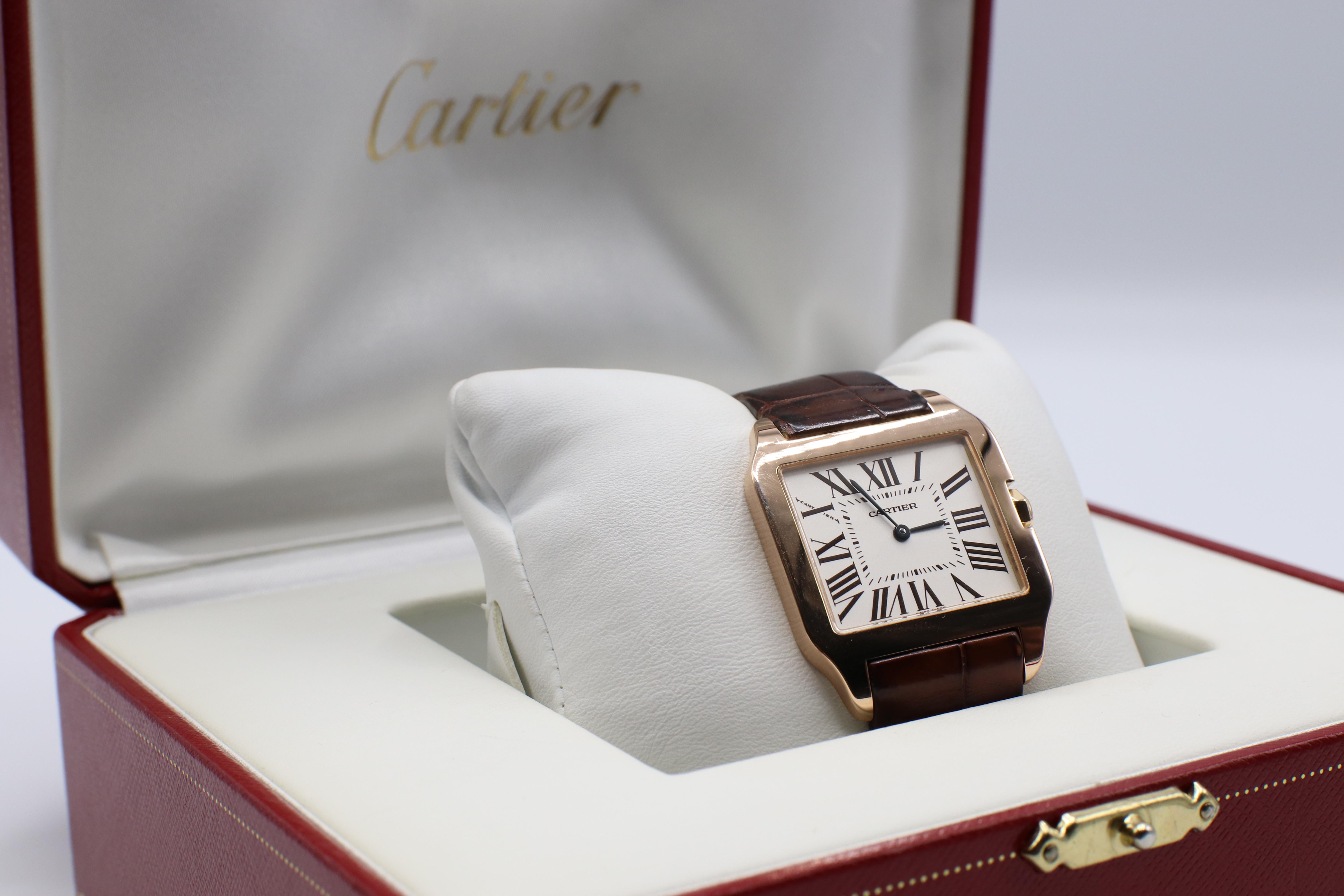 Cartier Santos-Dumont 18 Karat Roségold 2788 Lederriemen-Schachtel und Papiere mit Lederriemen 7
