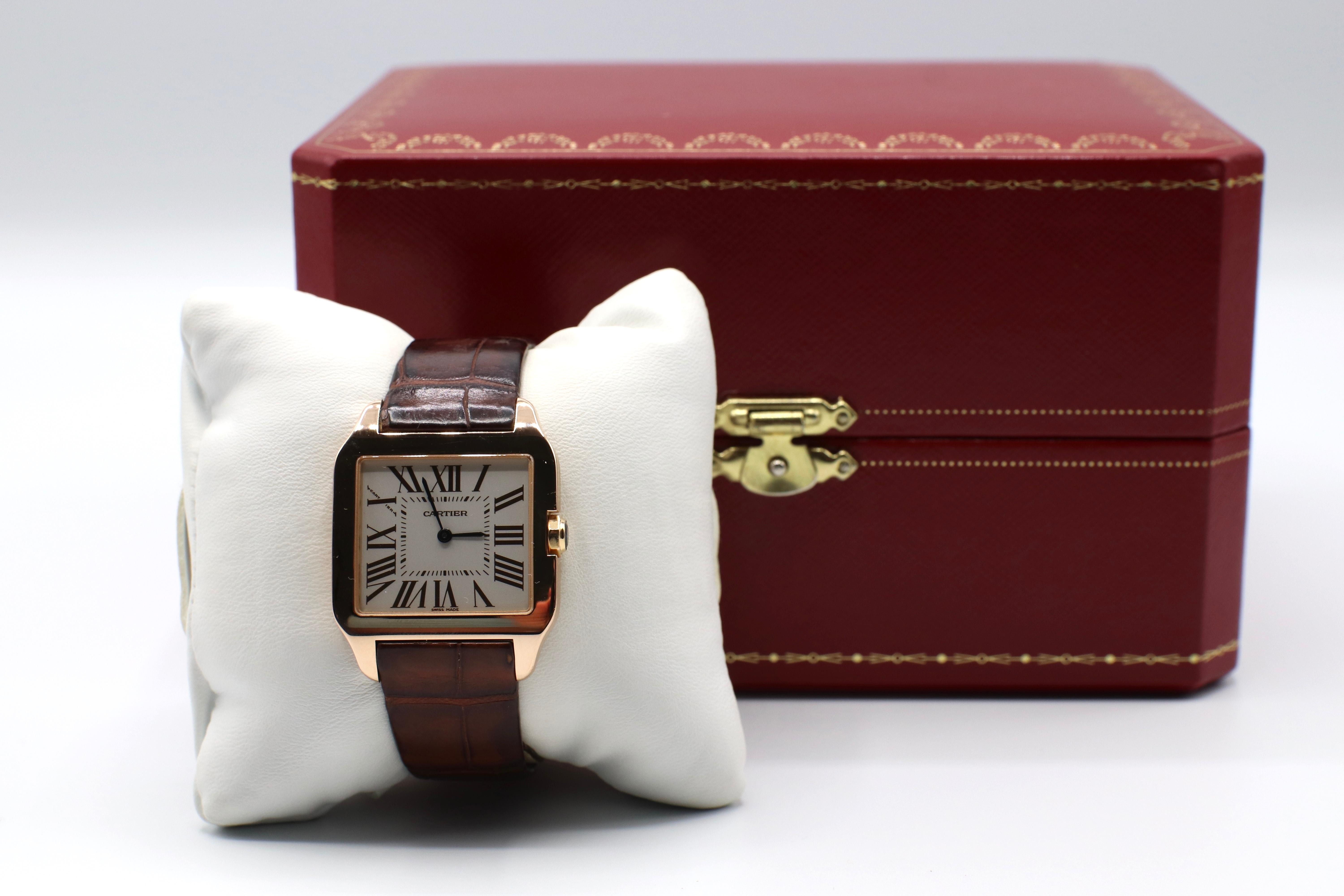 Cartier Santos-Dumont 18 Karat Roségold 2788 Lederriemen-Schachtel und Papiere mit Lederriemen 8
