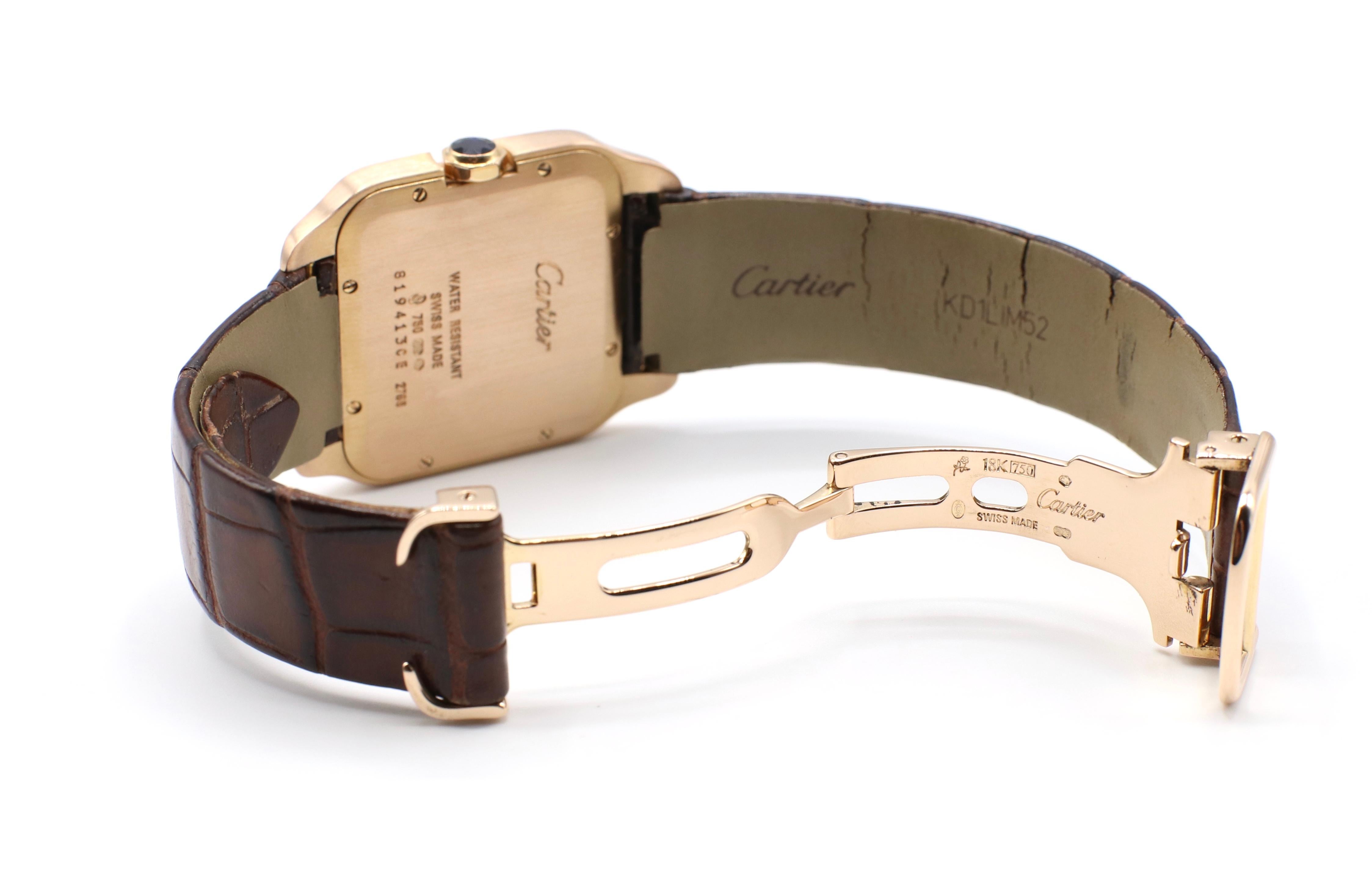 Cartier Santos-Dumont 18 Karat Roségold 2788 Lederriemen-Schachtel und Papiere mit Lederriemen (Zeitgenössisch)