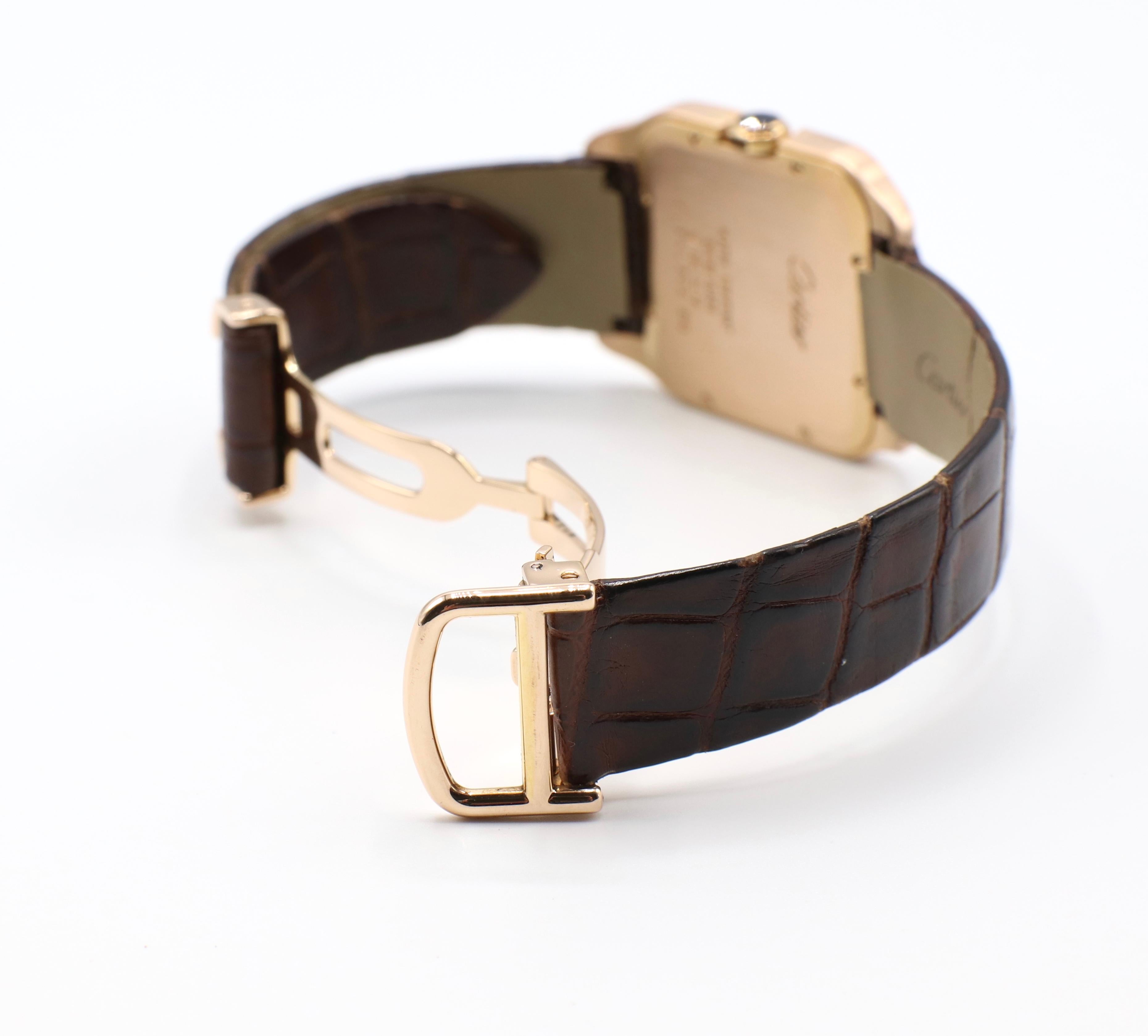 Cartier Santos-Dumont 18 Karat Roségold 2788 Lederriemen-Schachtel und Papiere mit Lederriemen für Damen oder Herren