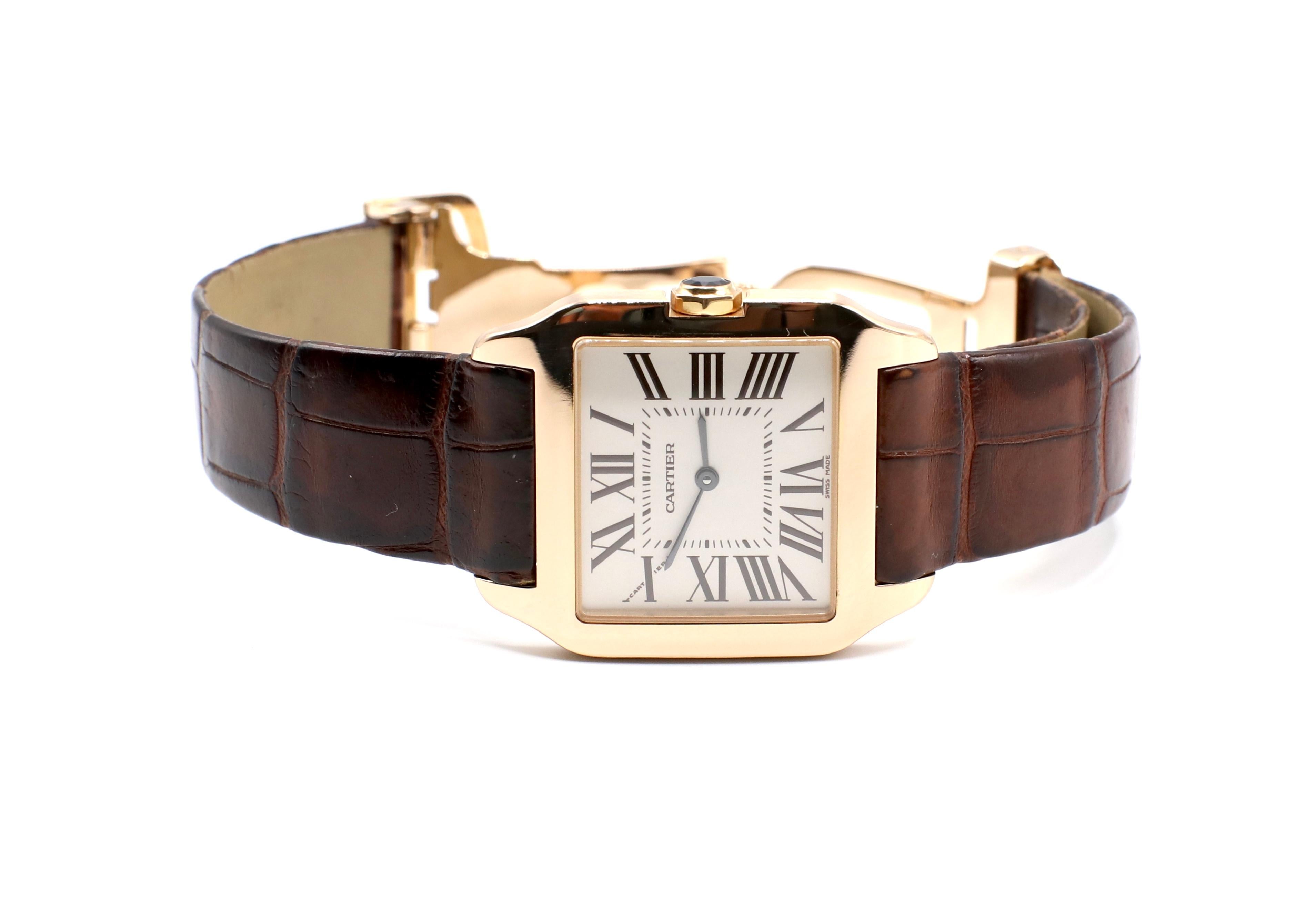 Cartier Santos-Dumont 18 Karat Roségold 2788 Lederriemen-Schachtel und Papiere mit Lederriemen 1