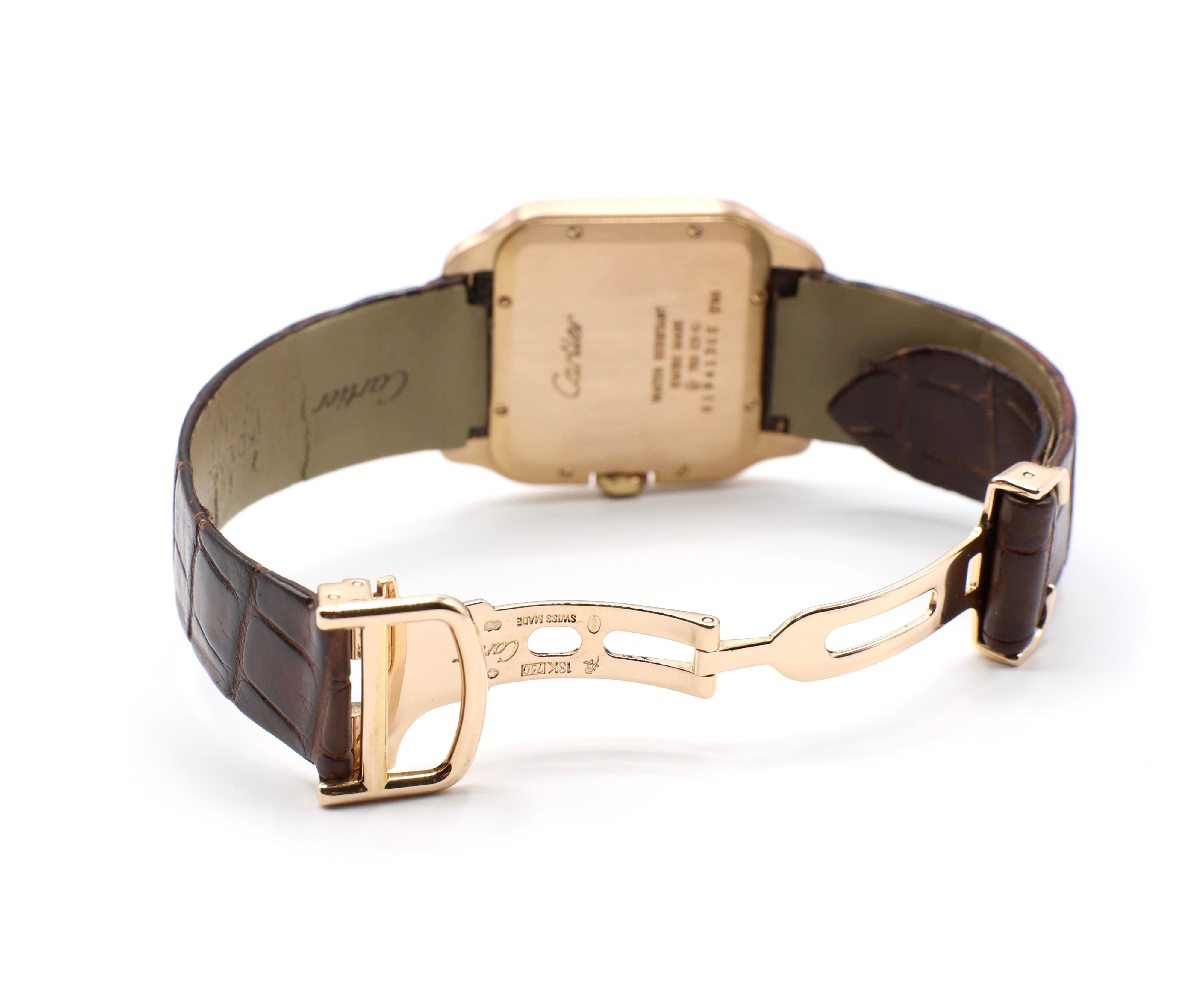Cartier Santos-Dumont 18 Karat Roségold 2788 Lederriemen-Schachtel und Papiere mit Lederriemen 2