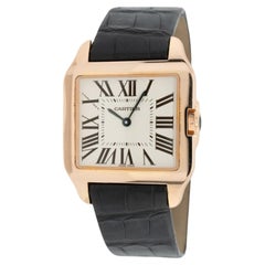 Cartier Santos Dumont 18k Rose Gold Quartz Roman Dial - Black Leather Band Watch