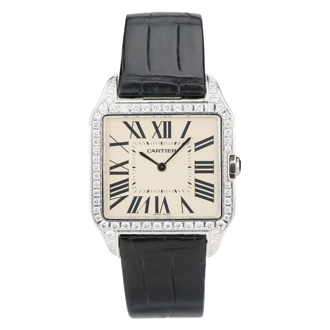 Cartier Santos Dumont 18k White Gold Diamond Silver Dial Mens Watch Ref:W2007051