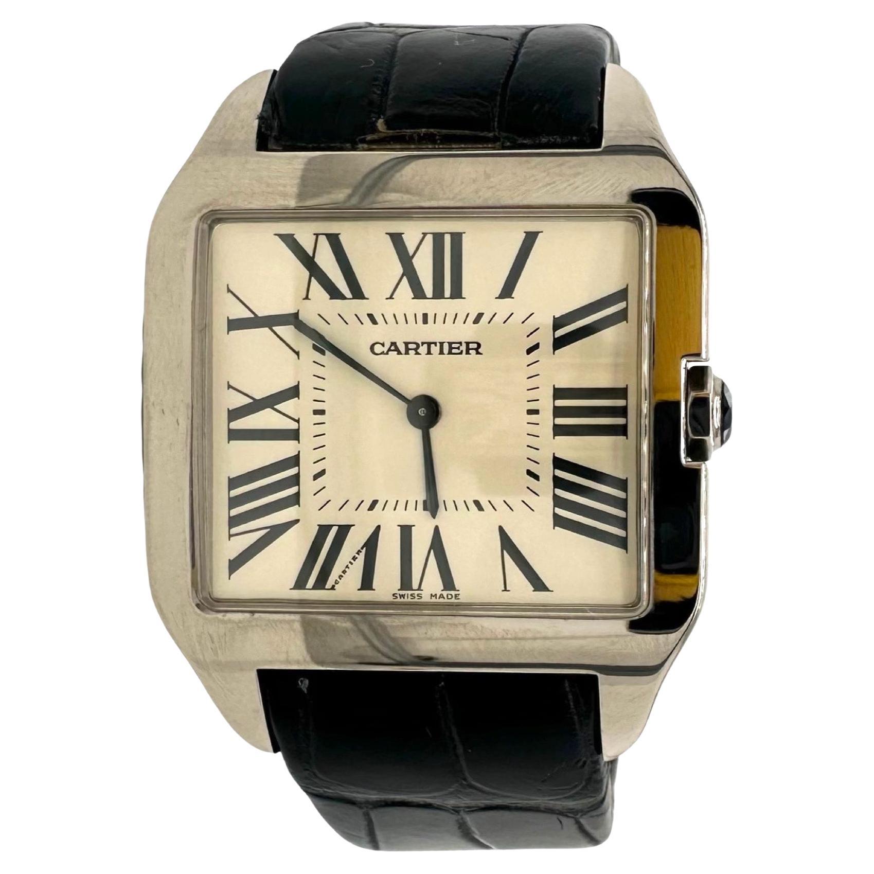 Cartier Santos Dumont 2651 White Gold Watch Black Alligator Strap For Sale