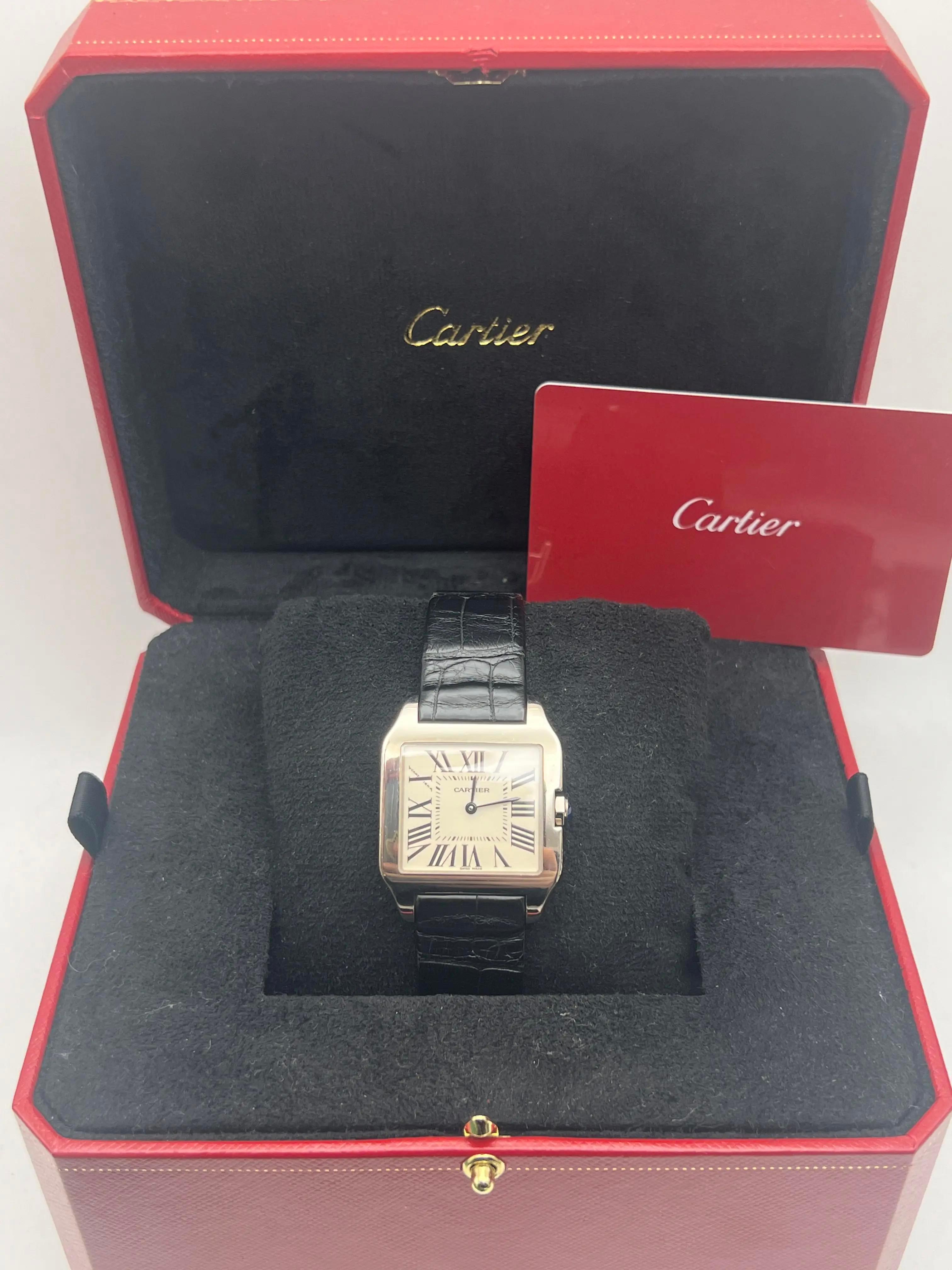 Cartier Santos Dumont 30.5mm x 38.5mm 18K White Gold W2009451 Box and Card In Excellent Condition For Sale In New York, NY