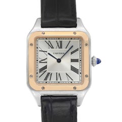 Cartier Santos-Dumont 18k Rose Gold Silver Dial Quartz Men Watch W2SA0011