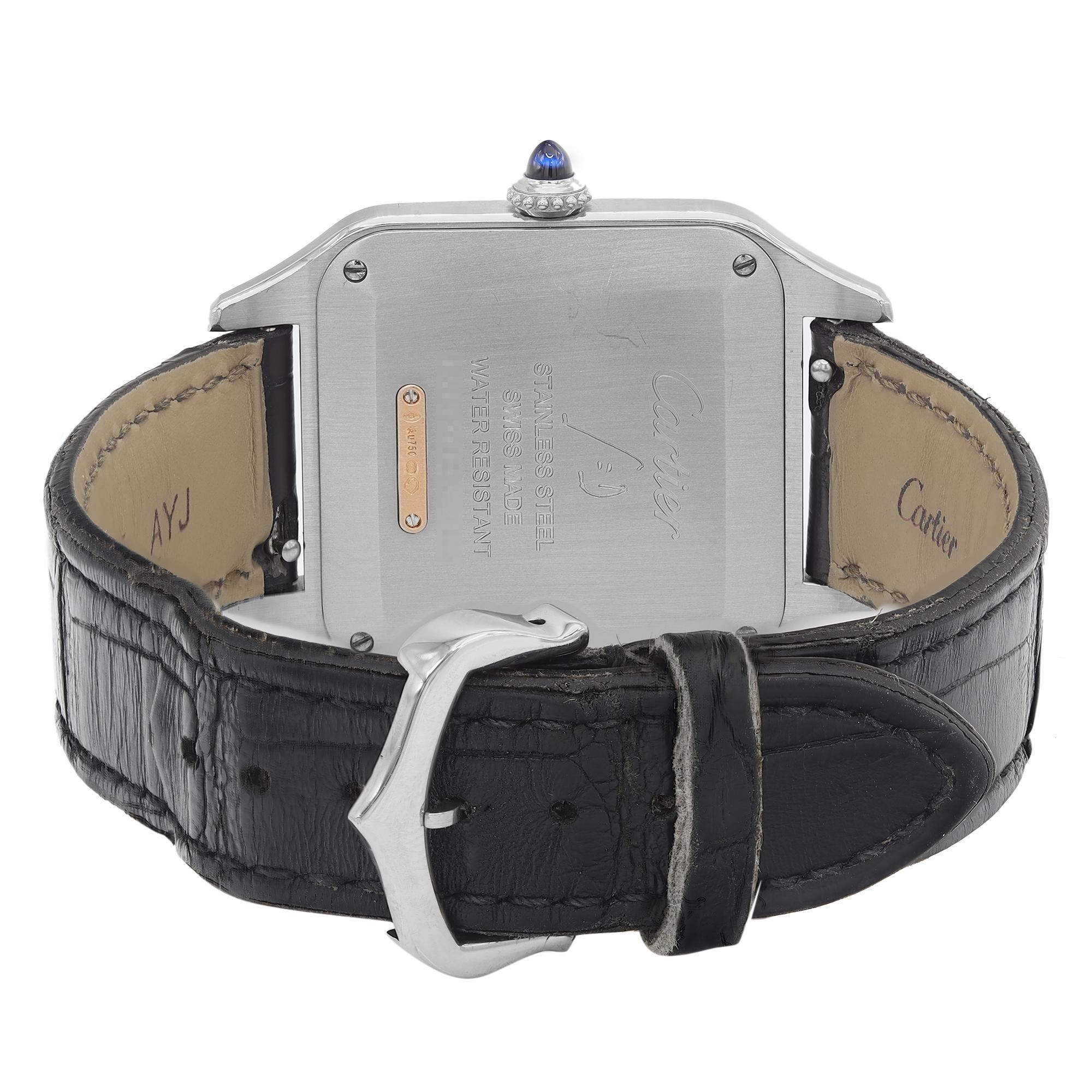 Men's Cartier Santos-Dumont Stainless 31.5mm 18k Rose Gold Silver Dial Quartz W2SA0011 For Sale