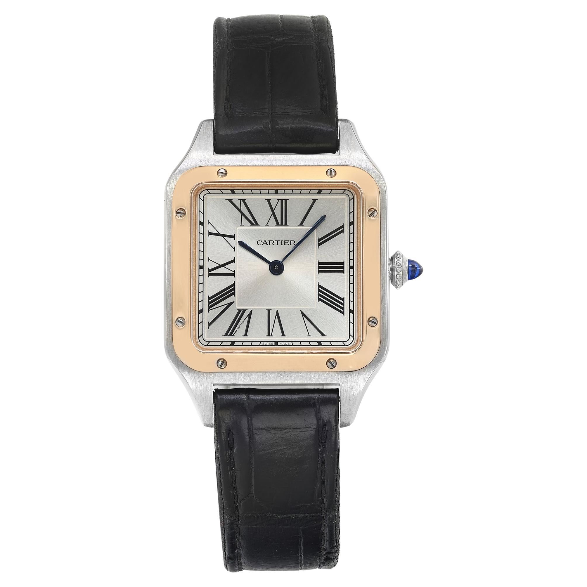 Cartier Santos-Dumont 18k Rose Gold Silver Dial Quartz Men Watch W2SA0011