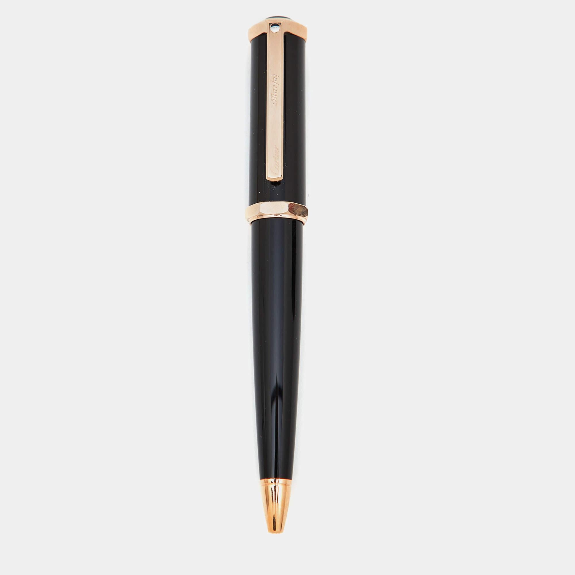 Cartier Santos Dumont Black Resin Gold Tone Ballpoint Pen In Good Condition In Dubai, Al Qouz 2