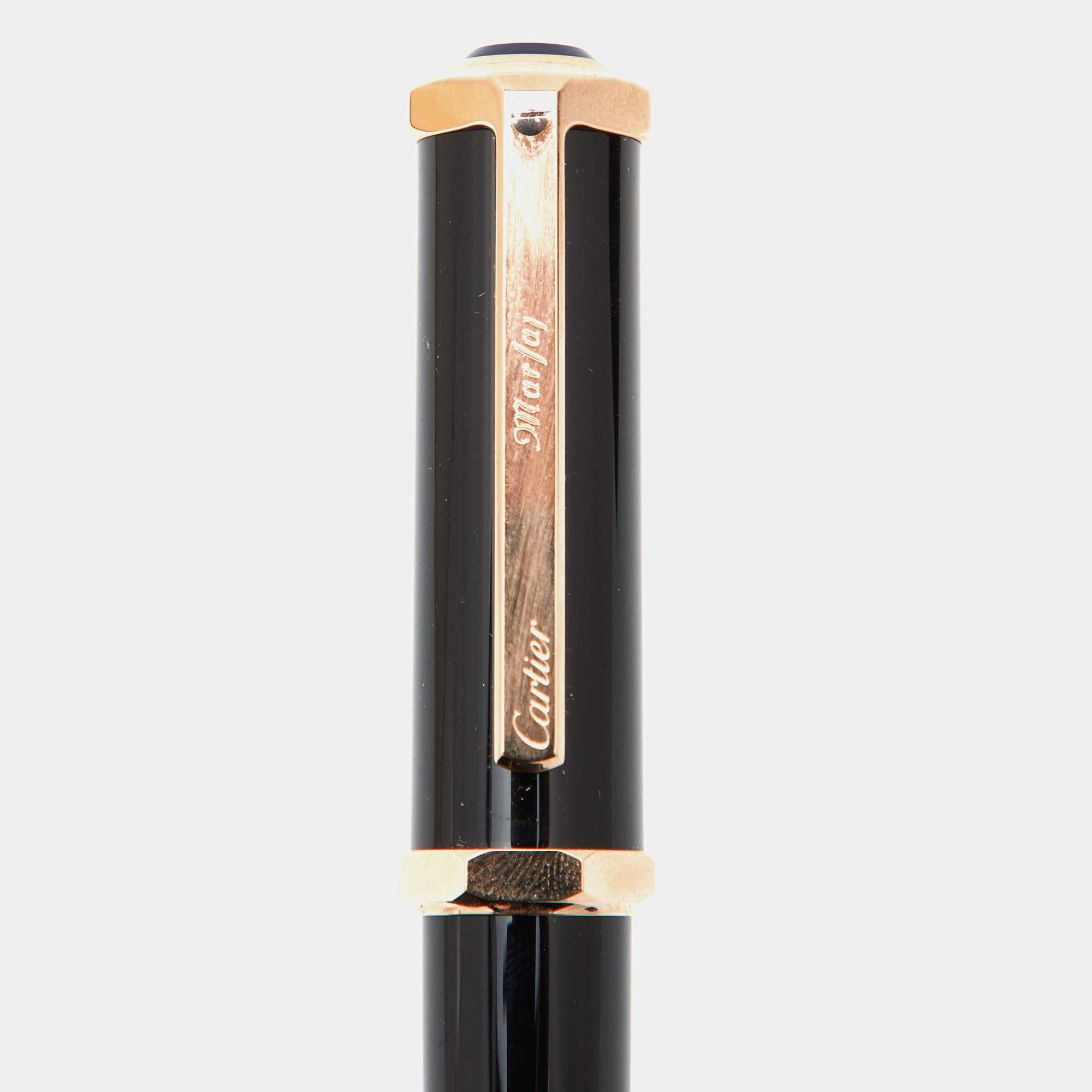 Cartier Santos Dumont Black Resin Gold Tone Ballpoint Pen 1