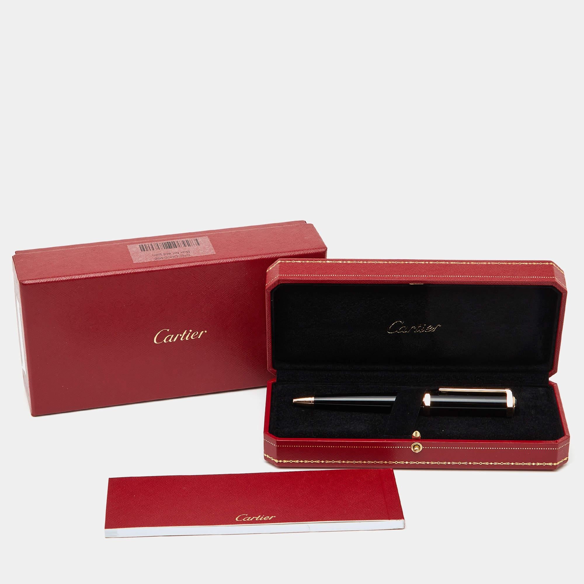 Cartier Santos Dumont Black Resin Gold Tone Ballpoint Pen 2