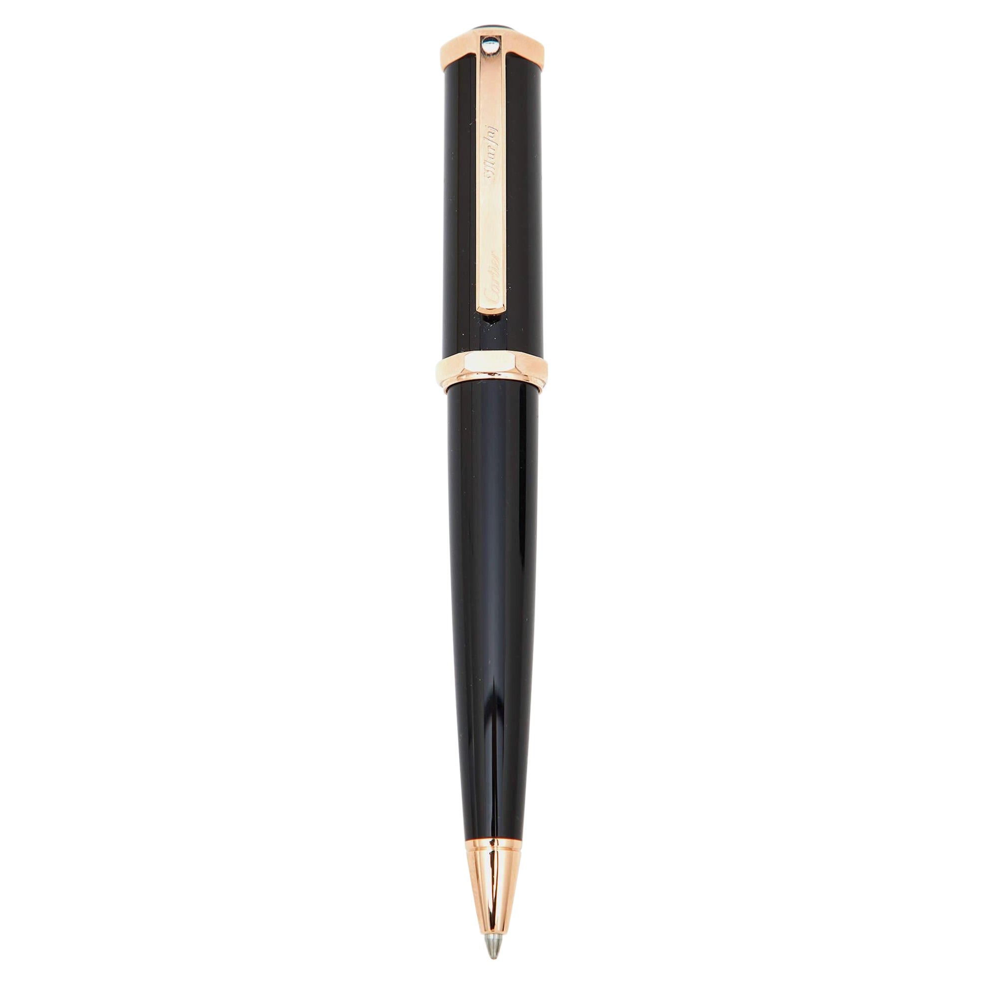 Cartier Santos Dumont Black Resin Gold Tone Ballpoint Pen