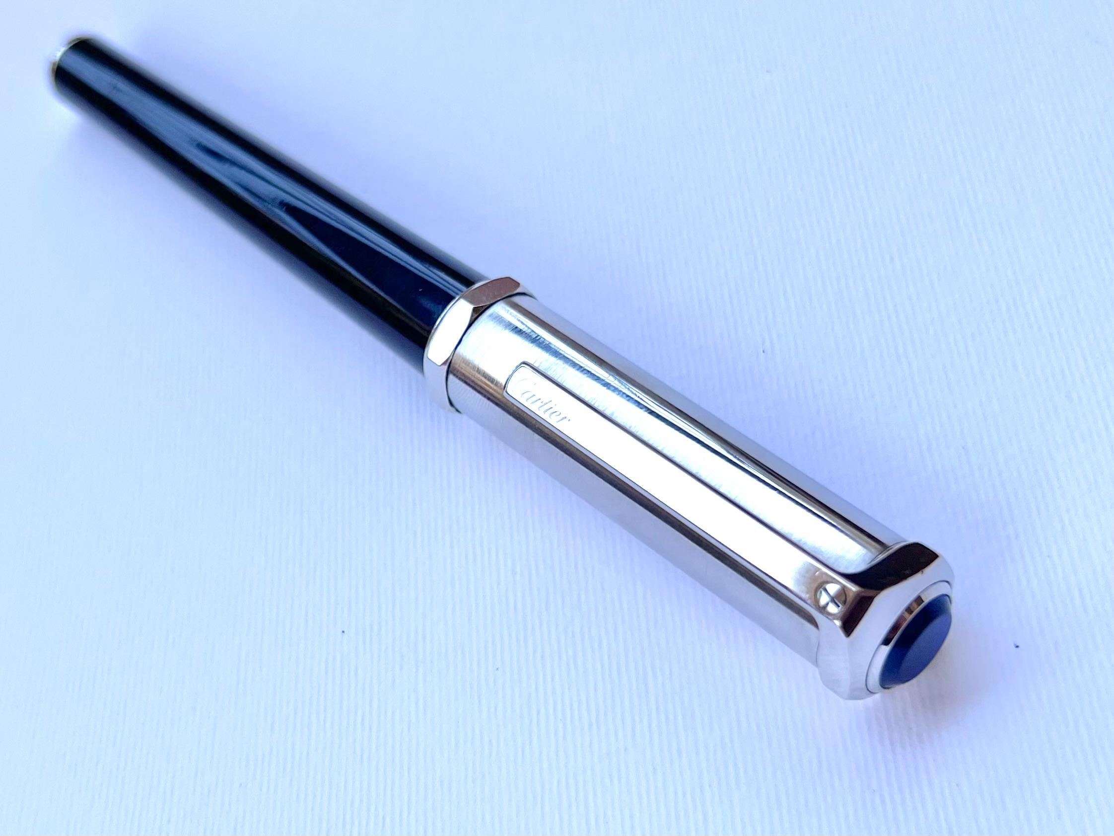 Women's or Men's Cartier Santos-Dumont Brushed metal de metal rollerball pen  For Sale