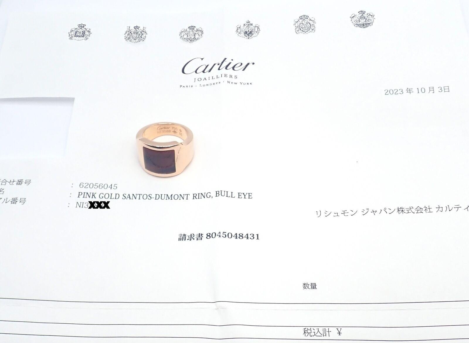 Cartier Santos Dumont Bull's Eye Quartz Rose Gold Ring For Sale 3