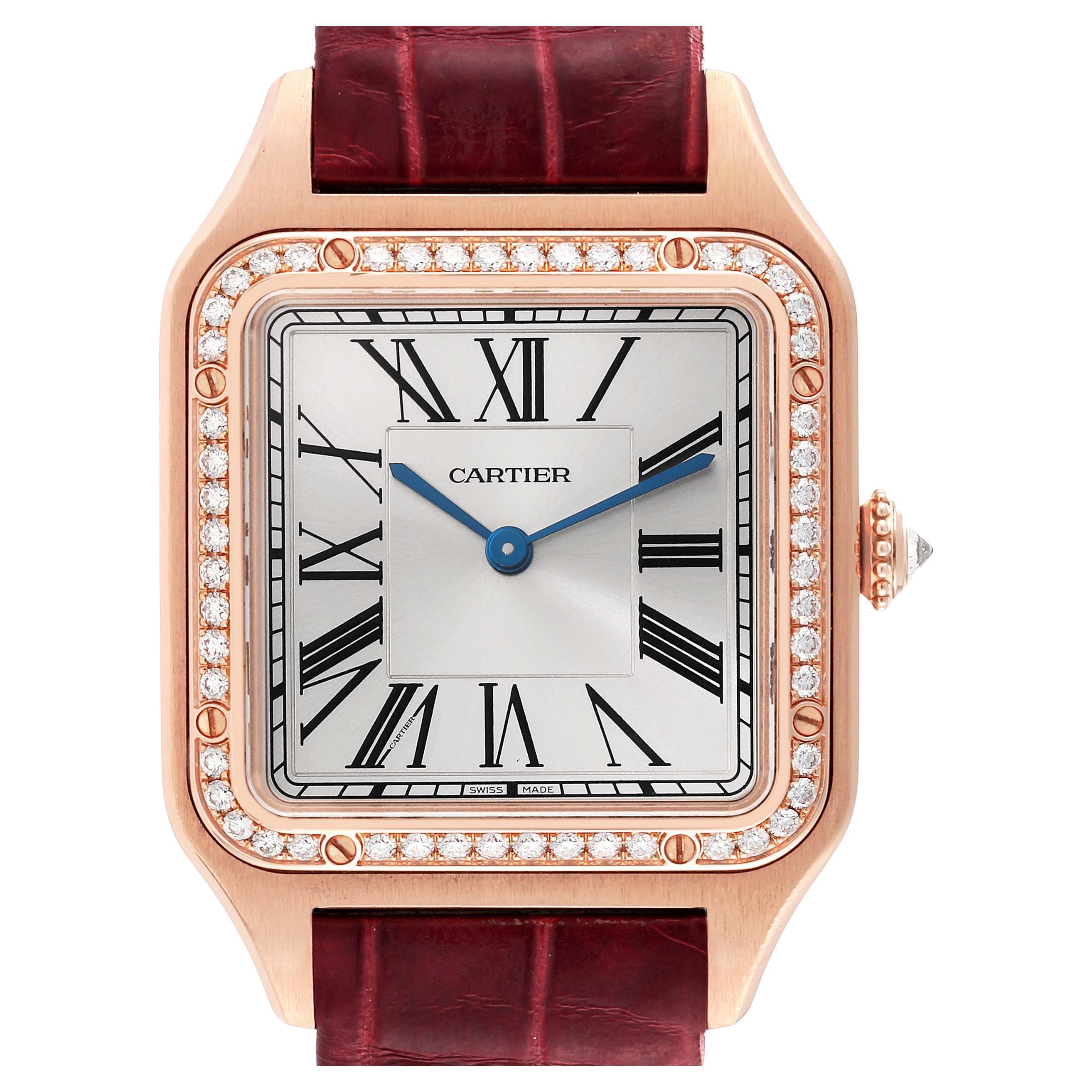 Cartier Santos Dumont Diamond Bezel Rose Gold Ladies Watch WJSA0016 Box Card