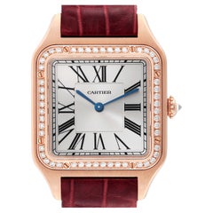 Cartier Santos Dumont Diamond Bezel Rose Gold Ladies Watch WJSA0016 Box Card