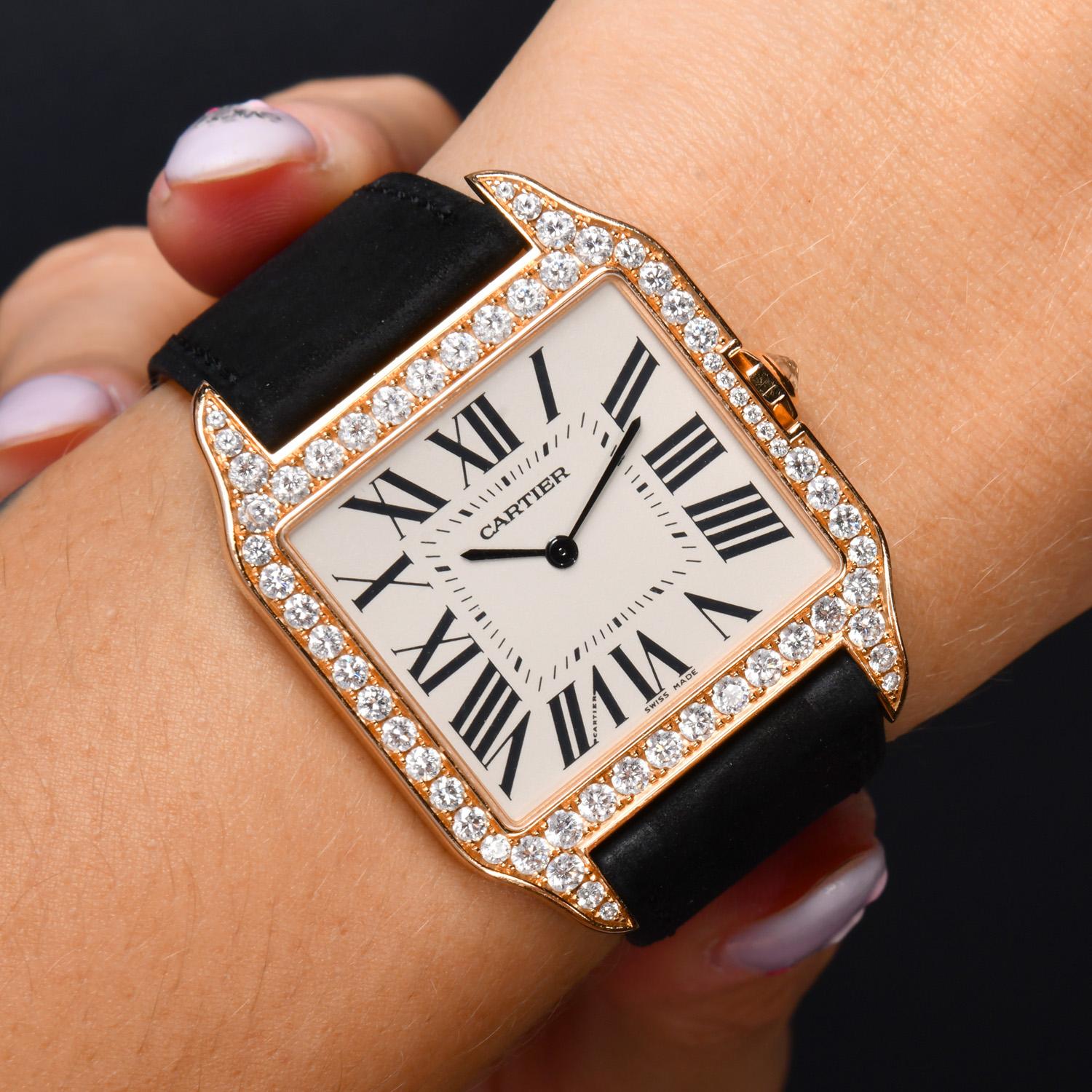 Cartier Santos Dumont Diamond-Set  2650 18K yellow Gold Watch In Excellent Condition For Sale In Miami, FL