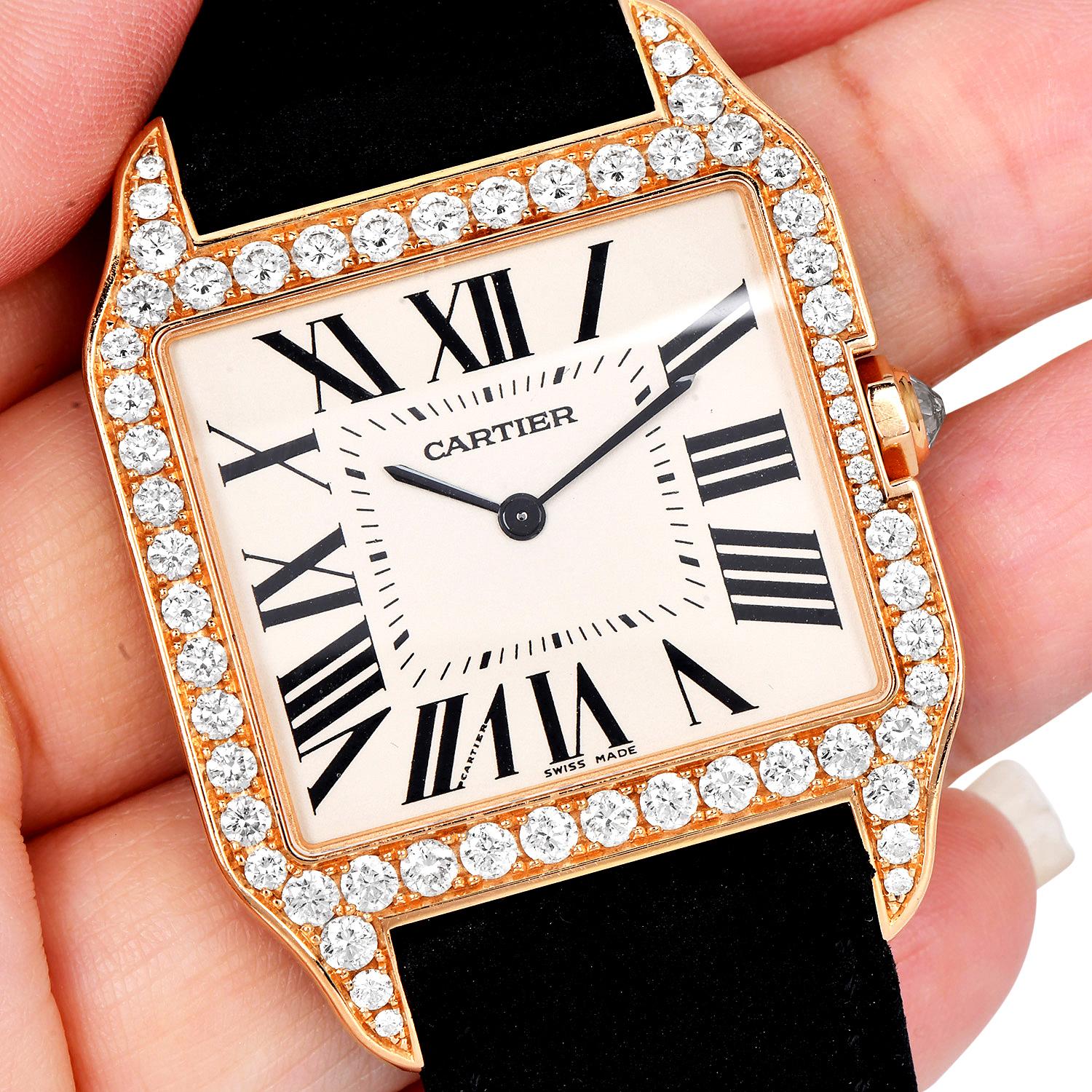 Cartier Santos Dumont Diamond-Set  2650 18K yellow Gold Watch For Sale 2