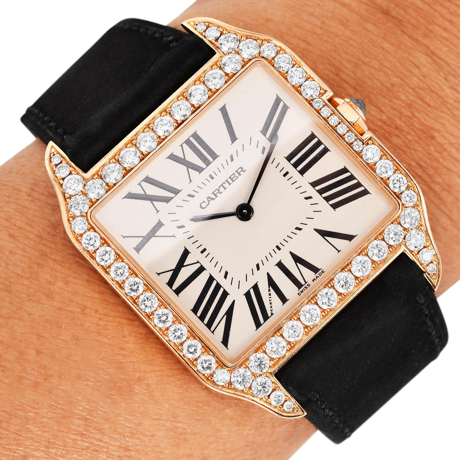 Cartier Santos Dumont Diamond-Set  2650 18K yellow Gold Watch For Sale 3