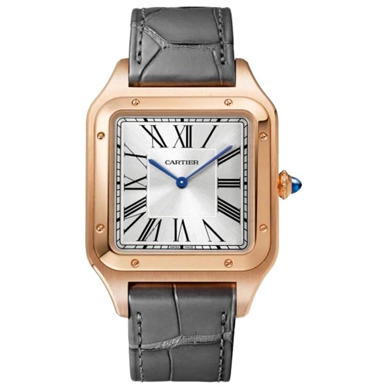 Cartier Santos-Dumont Hand-Wound Mechanical Movement Pink Gold Watch WGSA0032