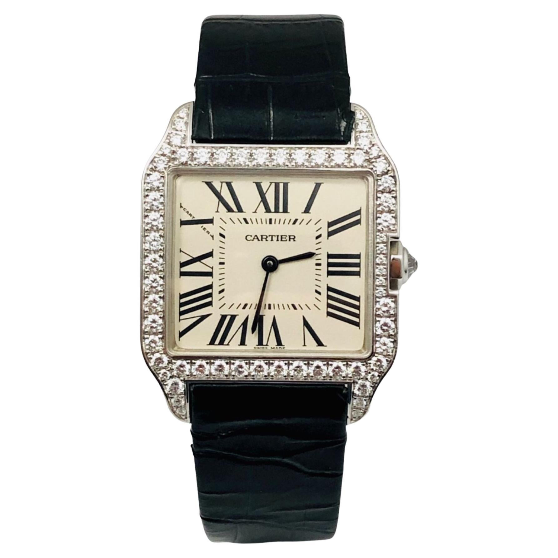 Cartier Santos Dumont in 18k White Gold and Diamonds Ref WH100651